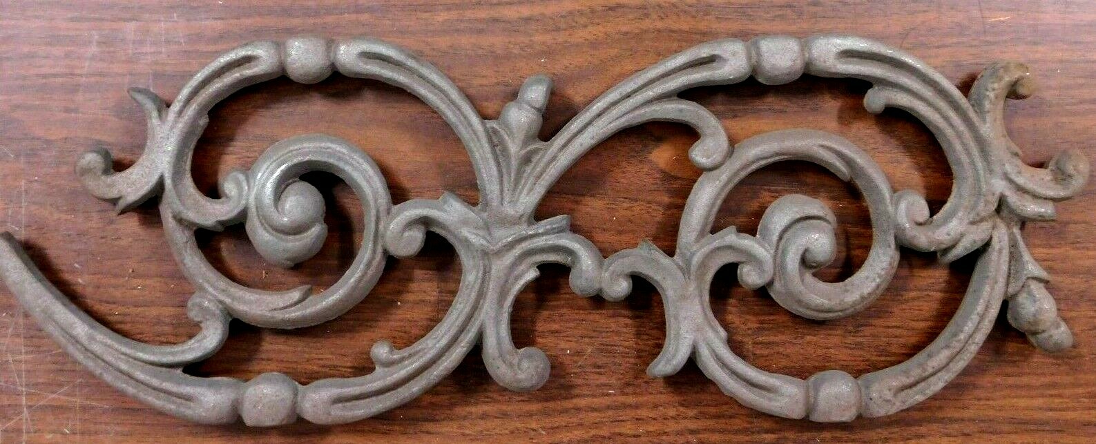 Vintage Pediment Cast Iron Scroll Curve Spiral Wall Decor Art Panel 20″ x 7″ SI
