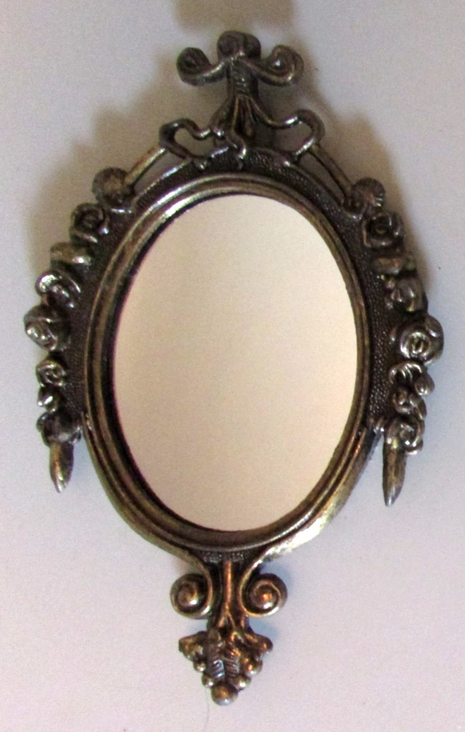 Vtg Ornate Metal Framed Oval Mirror Made In Italy 6-1/4″ x 4″ Wall Hanging Decor