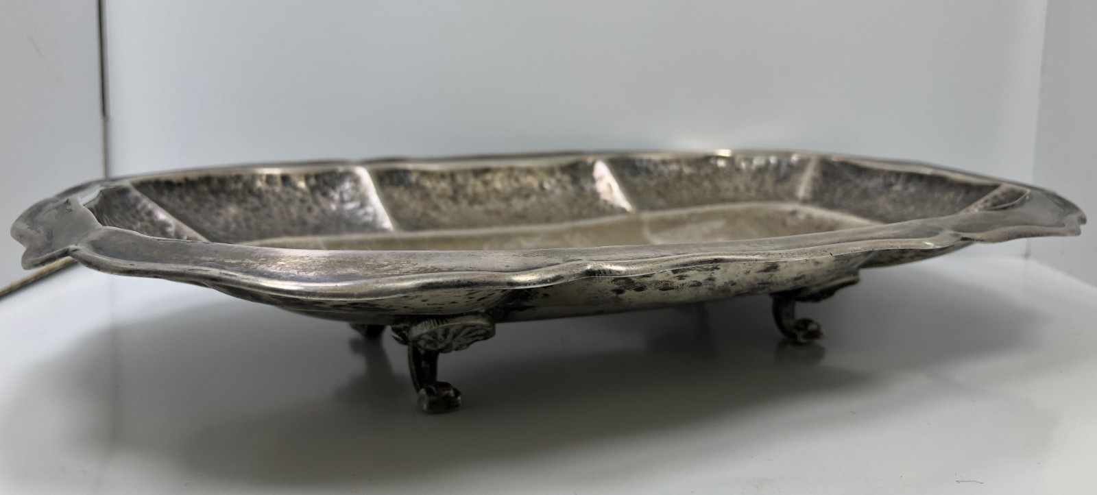 ISLA ARIZA Chile .900 Silver 277g Hand-Hammered 9⅝” Dish Footed Vintage Sterling