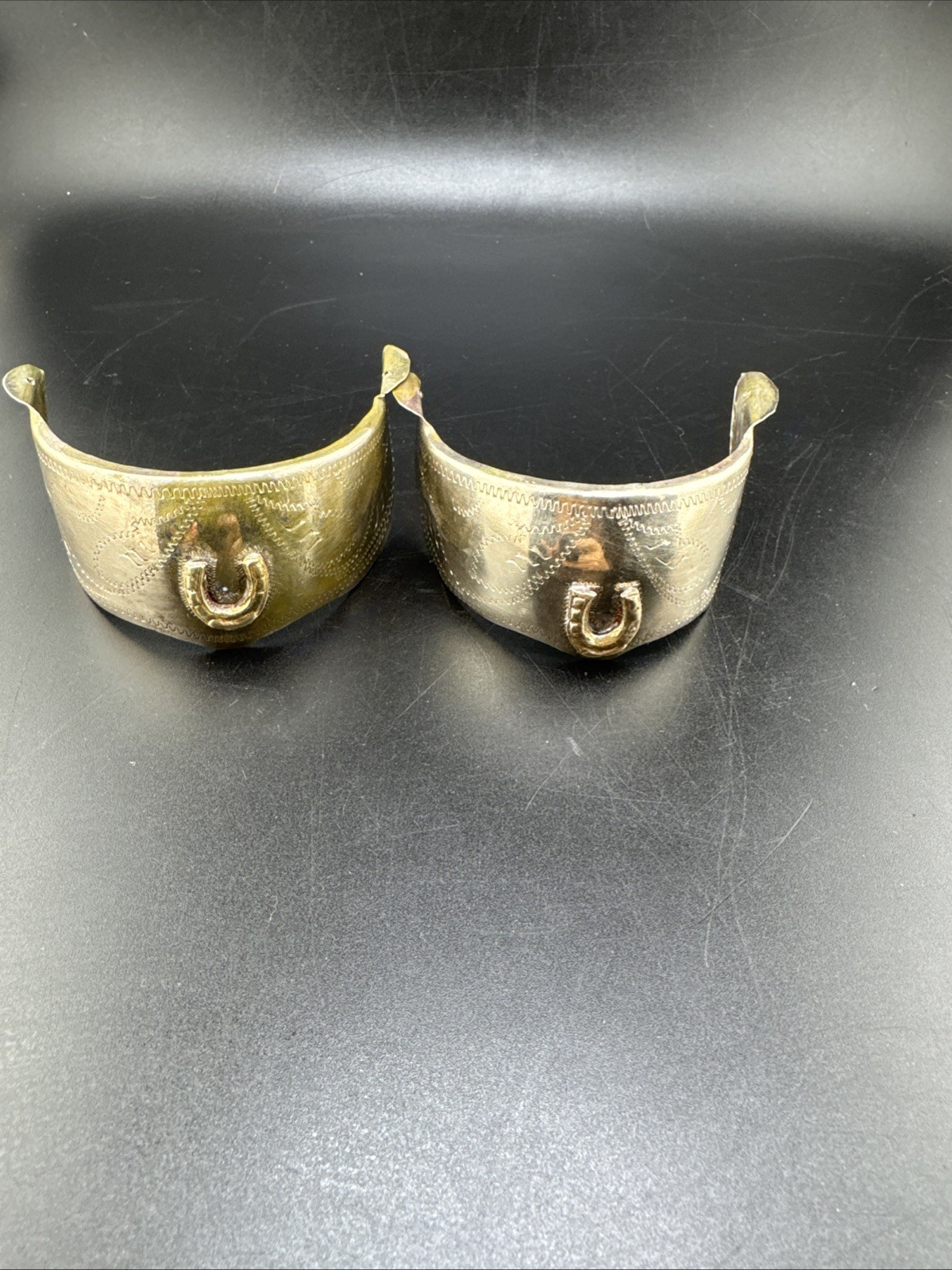 Pair Mexican Silver Western Spur Ornaments Cow Head Signed Artist