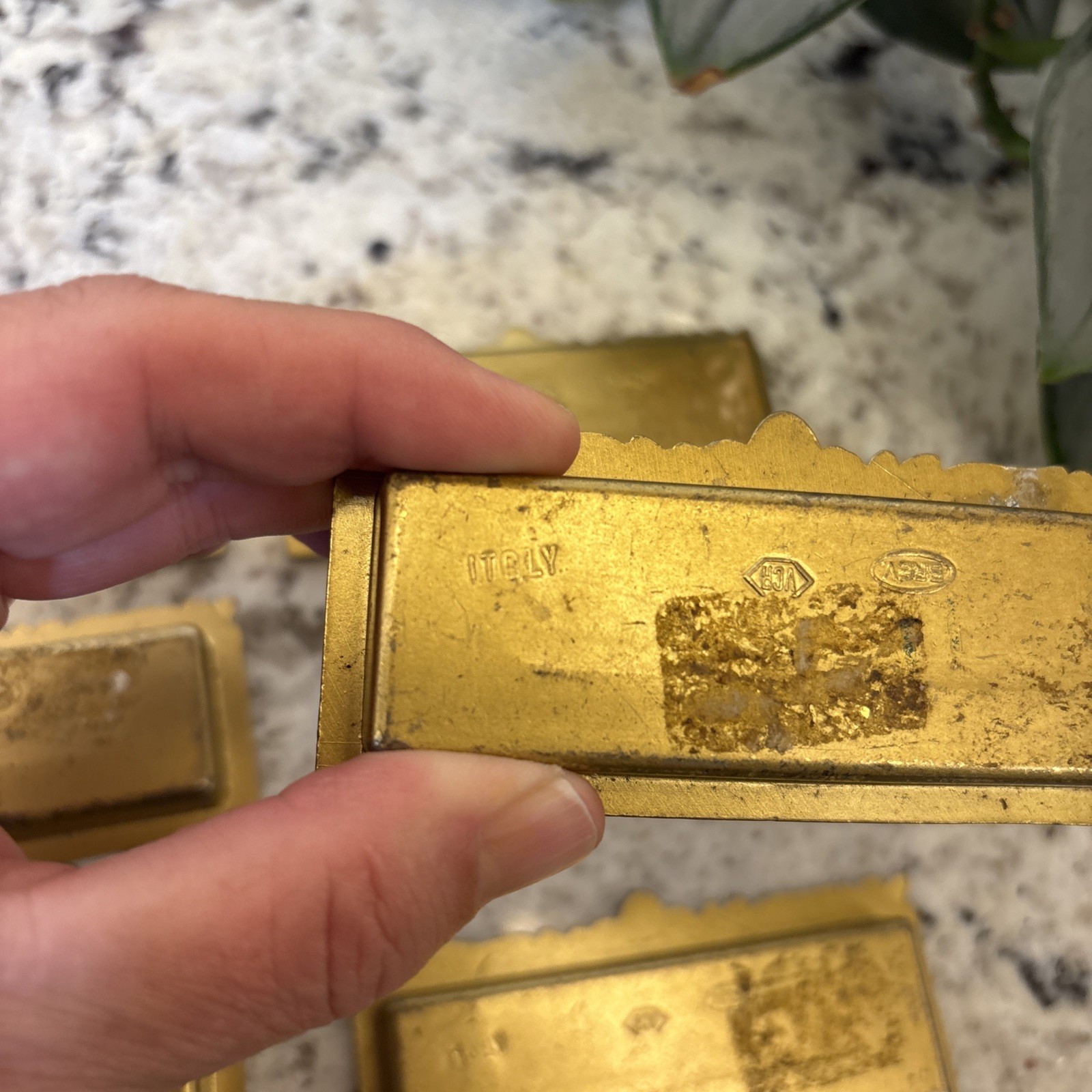 8 VTG Vcr Italy Brass Label Holder Drawer Pull French Provincial Rococo Hardware