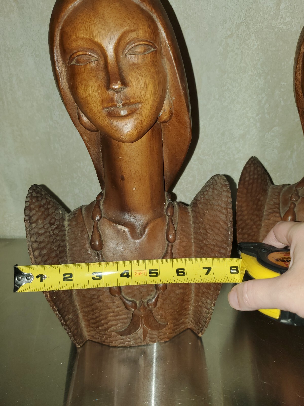 ONE Vintage Carved Wooden Lady Bust Statue 14”X 7” X 5” *BUYER GETS ONE* AS IS!