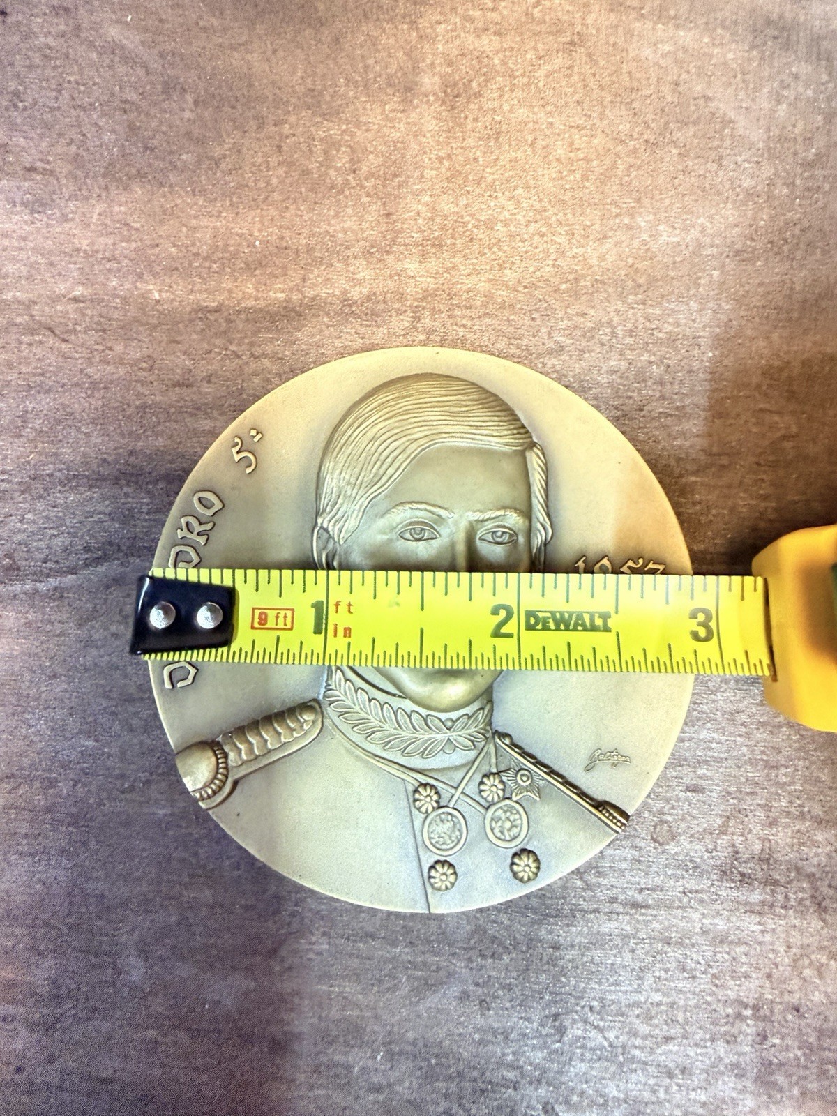 D. Pedro V Bronze Medal 1853-1861 Caminho de Ferro 3.5″ Diameter 7.1 oz