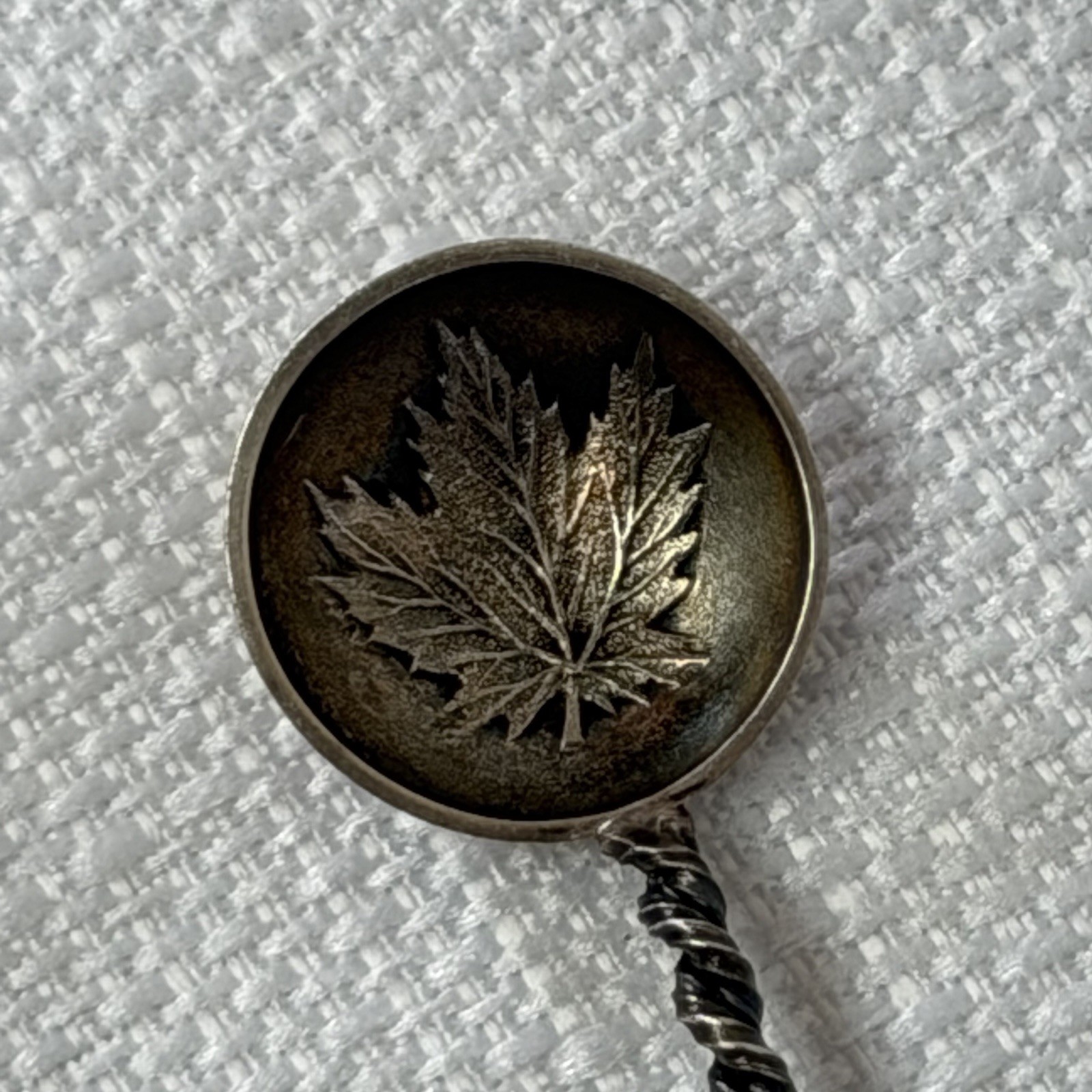STERLING Silver Miniature SPOON Twisted Handle Maple Leaf