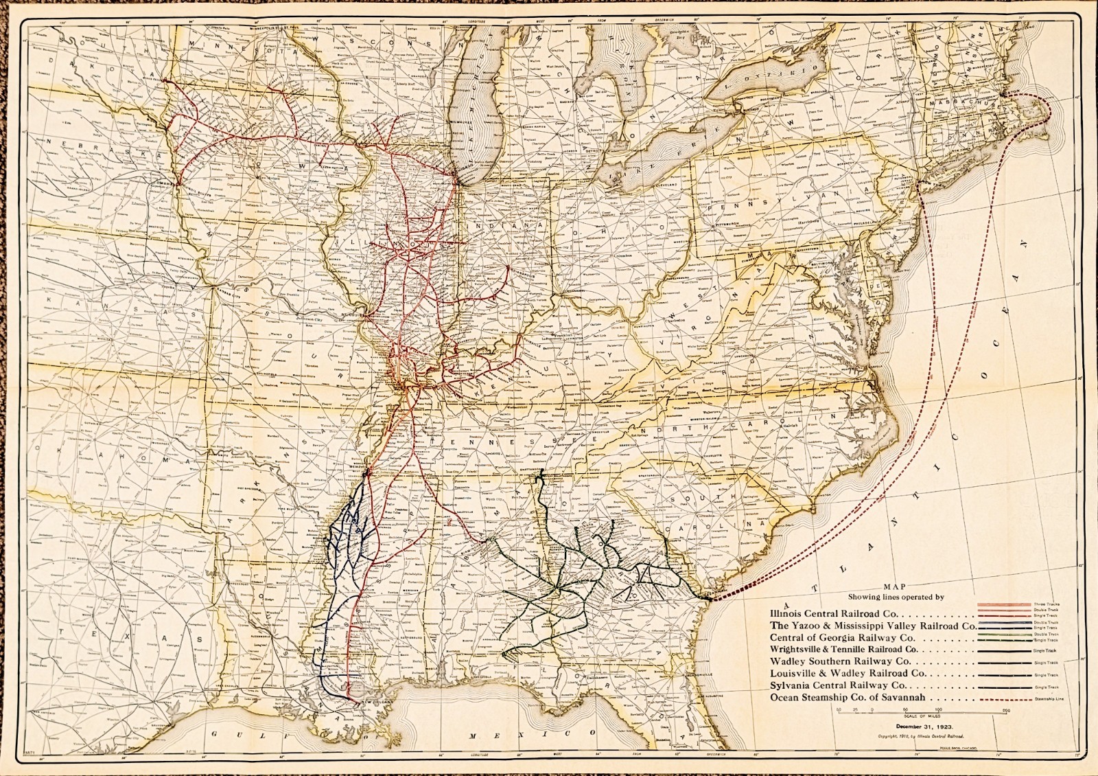 1925 UNITED STATES – RAILROAD Map ORIGINAL – STEAMSHIP LARGE