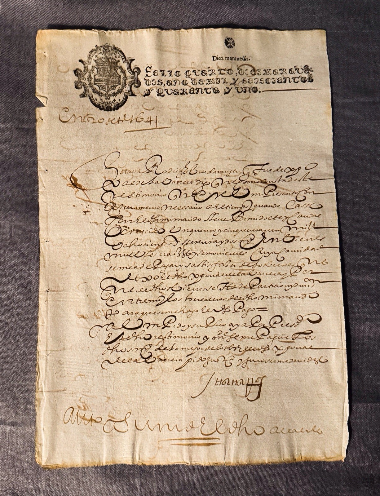 1641 Spanish Manuscript Legal Document on 1741 Sello Quarto Stamped Paper