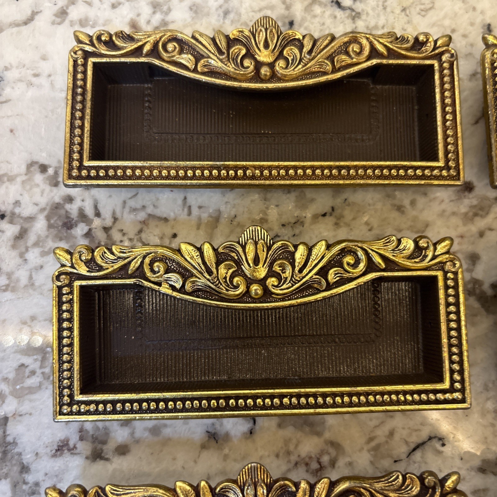 8 VTG Vcr Italy Brass Label Holder Drawer Pull French Provincial Rococo Hardware