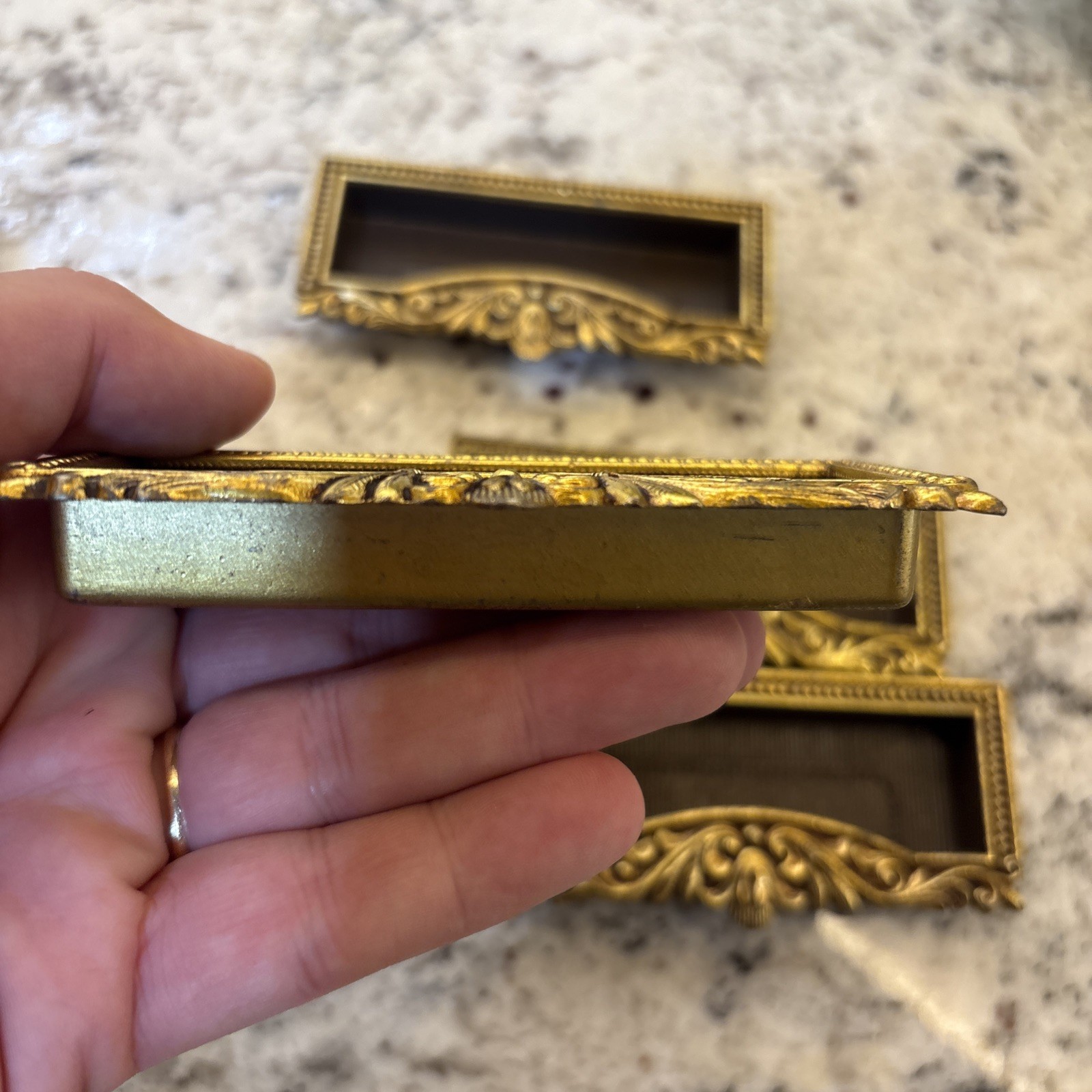 8 VTG Vcr Italy Brass Label Holder Drawer Pull French Provincial Rococo Hardware