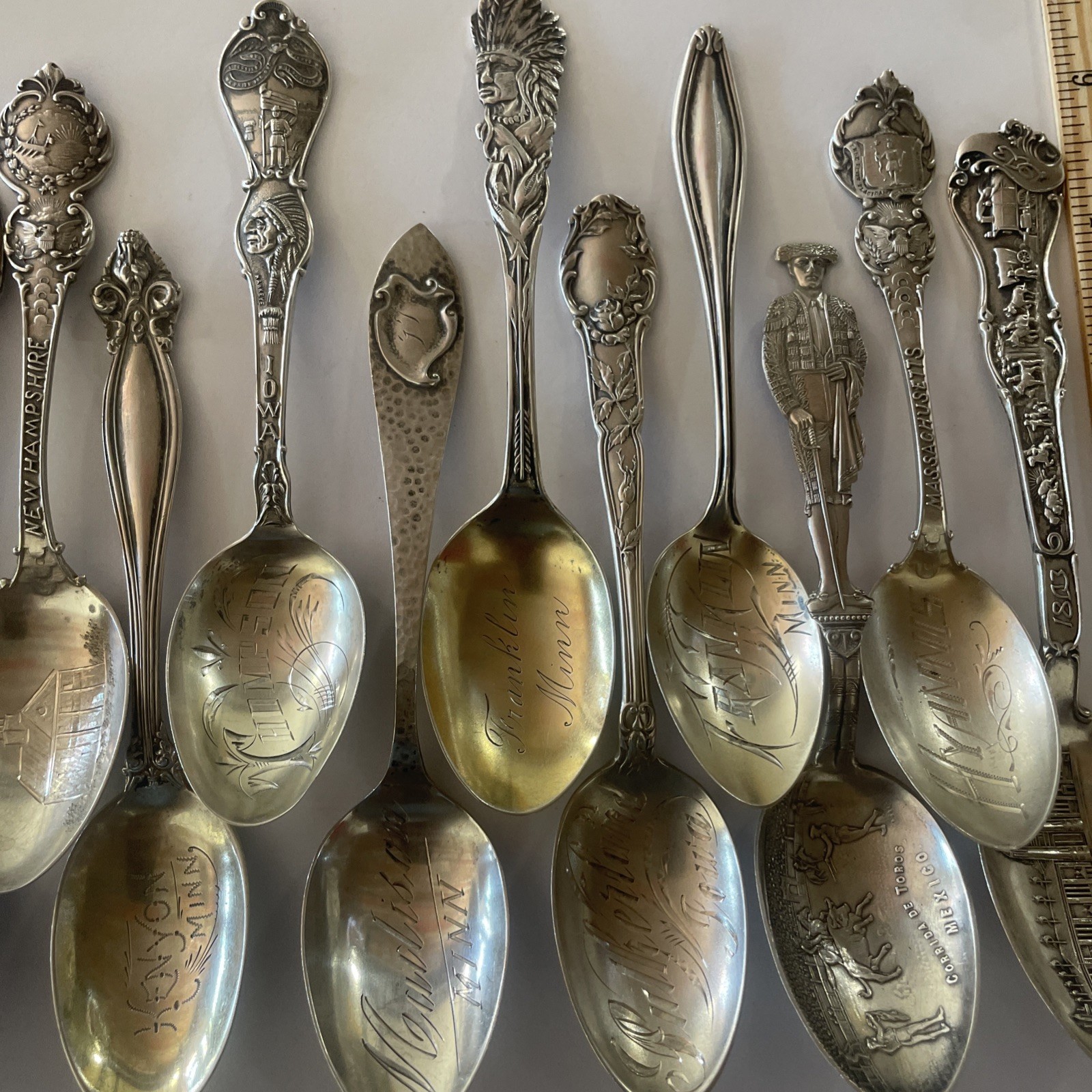 Lot Of 14 Sterling Vintage Souvenir Spoon Collectible 230 Grams