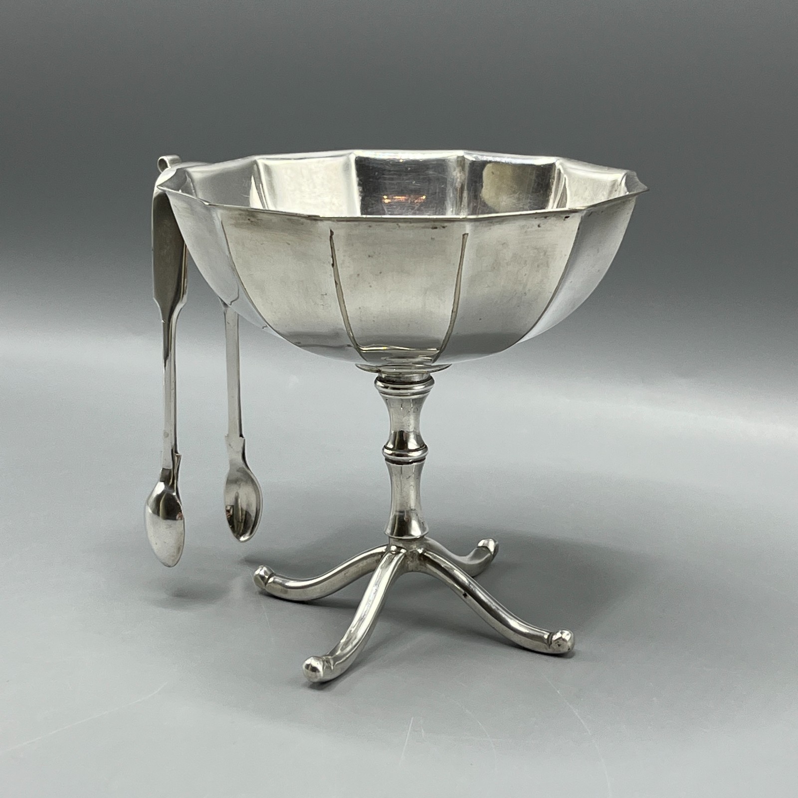 Antique Silver Plated Sugar Bowl / Bon Bon Dish & Tong Set c1912 Afternoon Tea