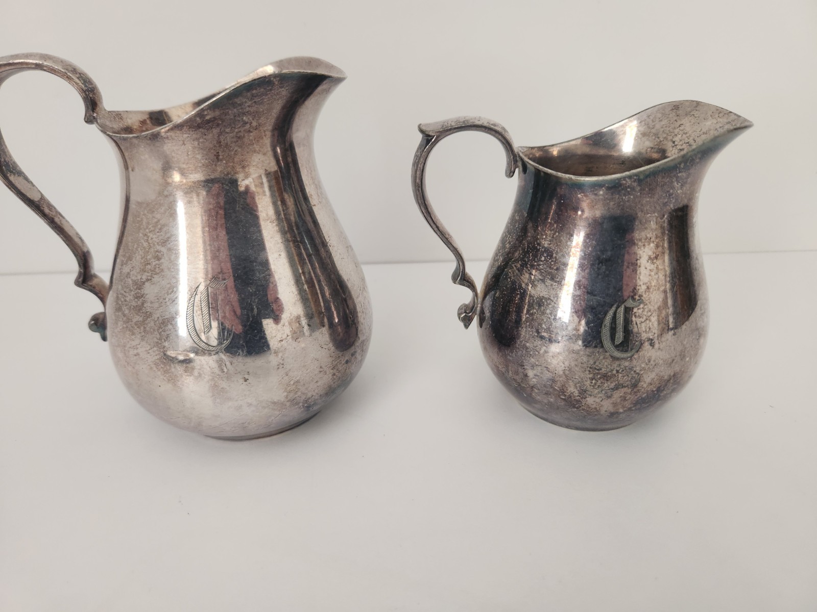 Vintage Reed & Barton Silver Plated Tray Creamer Jug Set Monogrammed