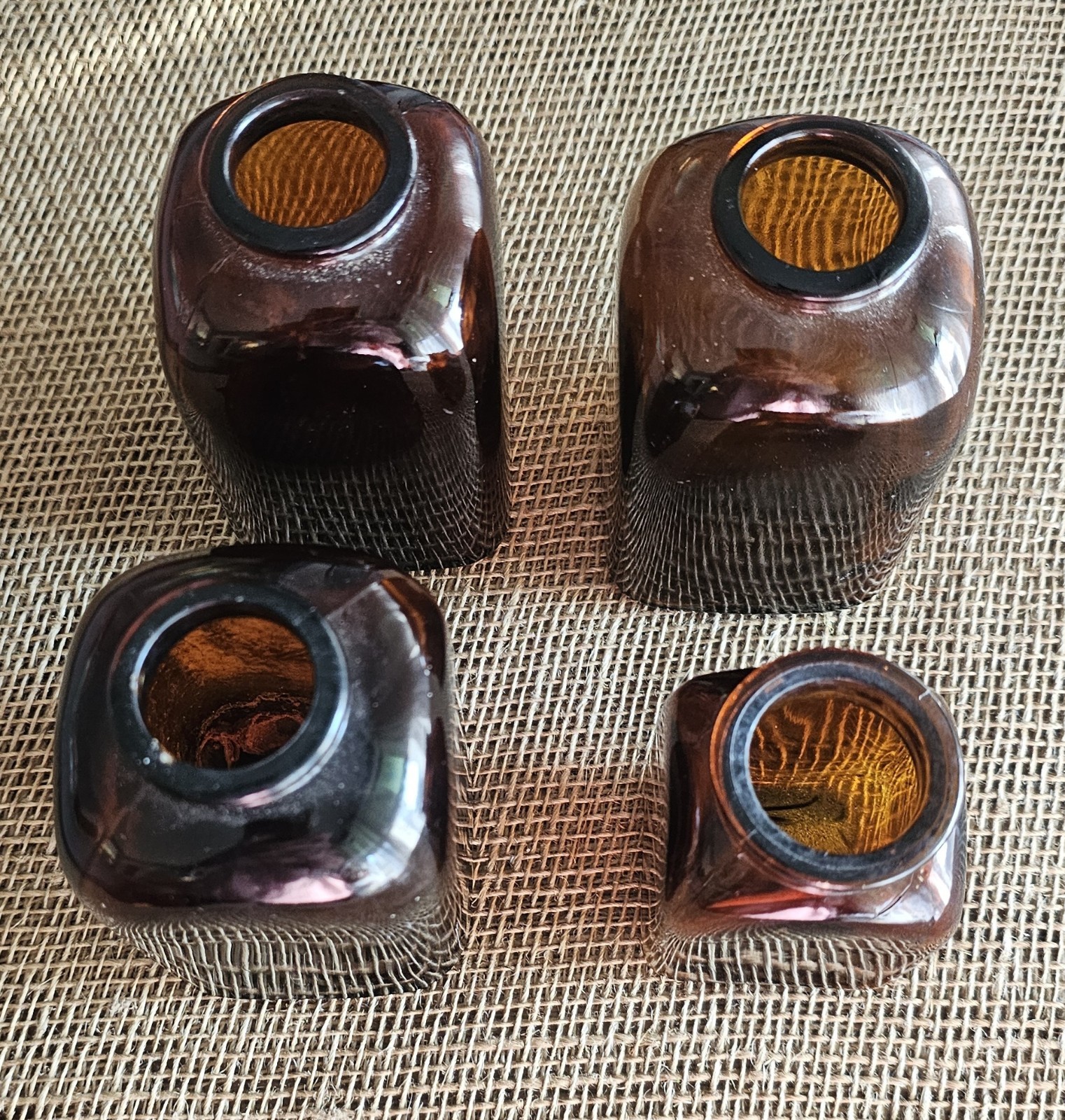4 Vintage Amber Brown Glass Snuff Bottles 4″ & 3.25″