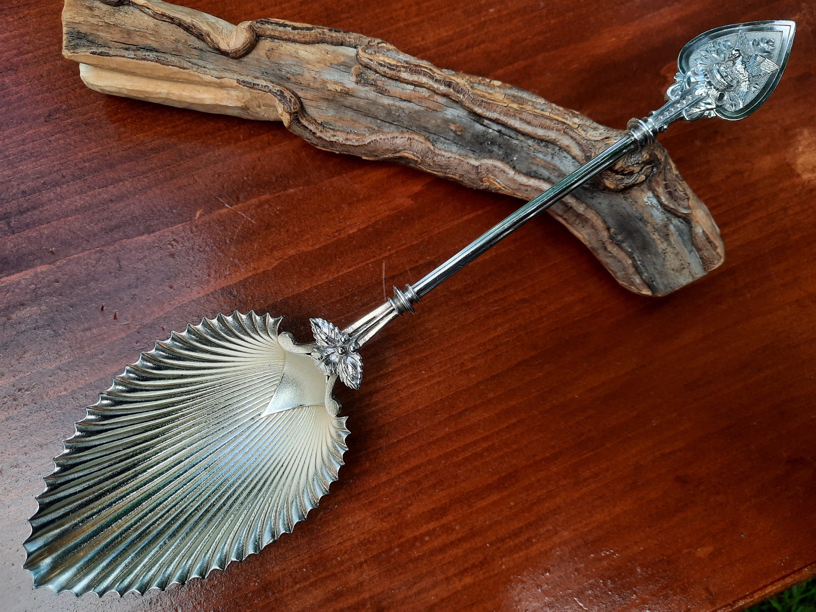 Sterling Silver Whiting Mfg. Co. Bird on Nest Serving Spoon w Serrated Bowl