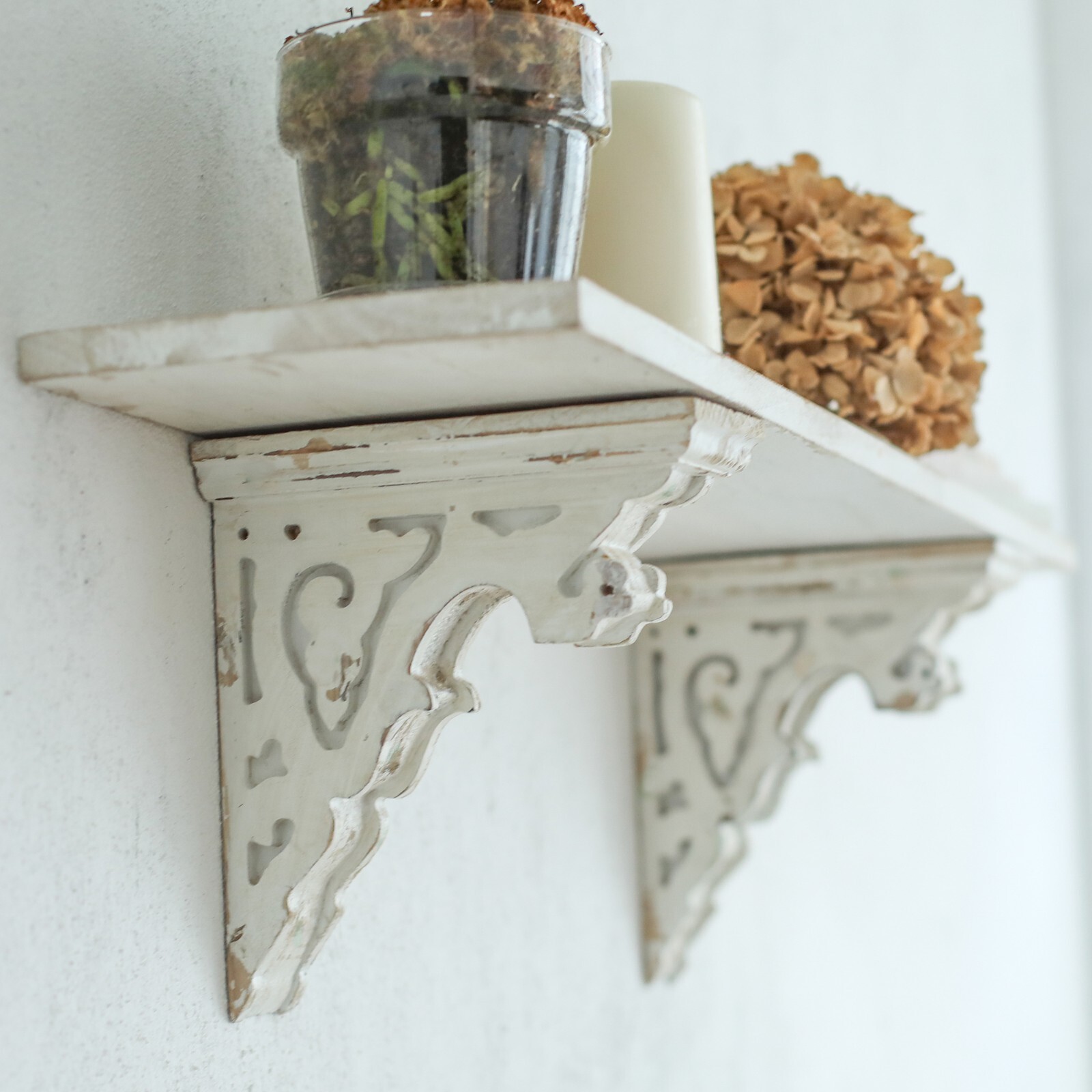 Antique Wood Corbels Pair, Vintage Wood Shelf Brackets