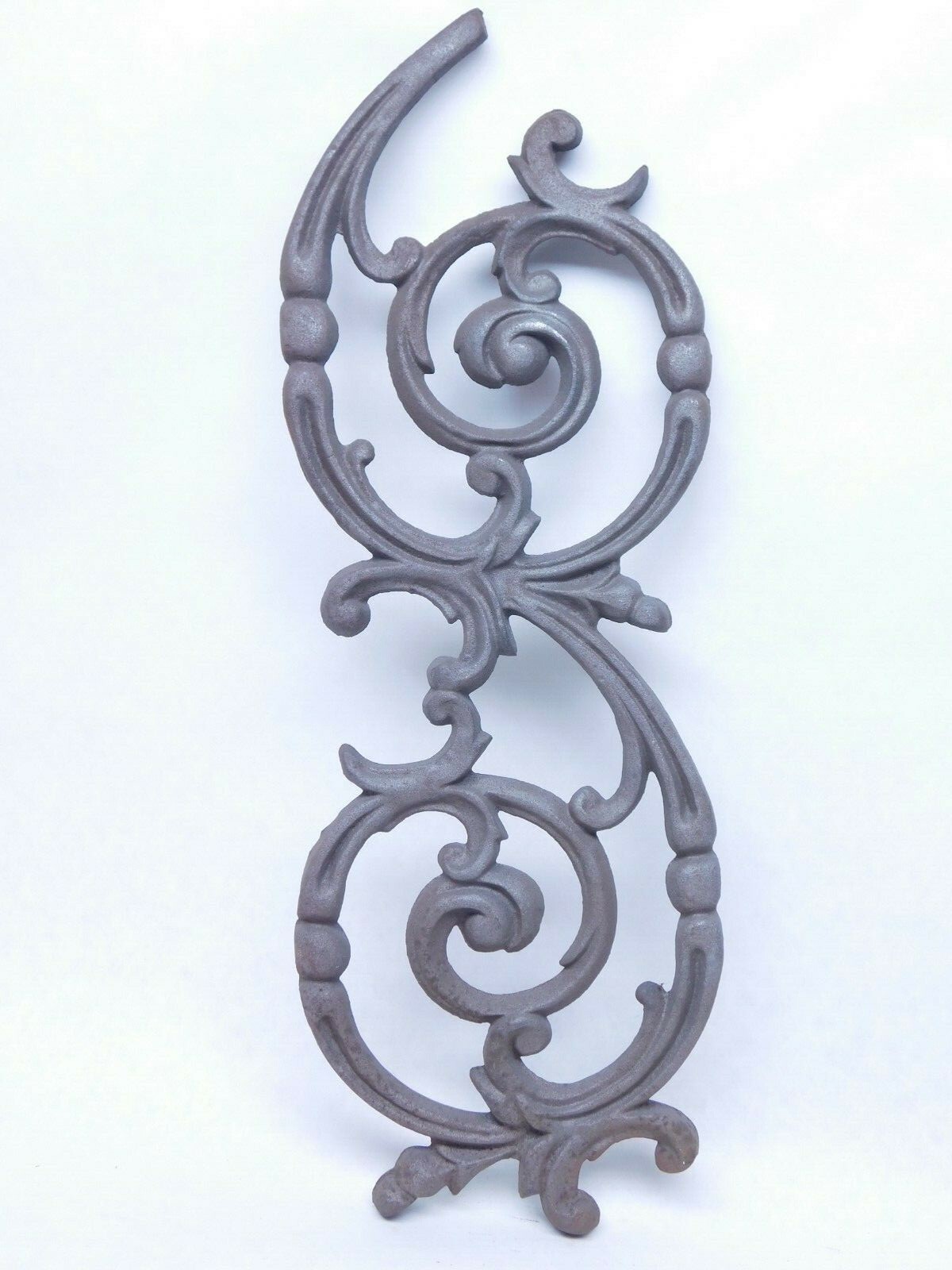 Vintage Pediment Cast Iron Scroll Curve Spiral Wall Decor Art Panel 20″ x 7″ SI