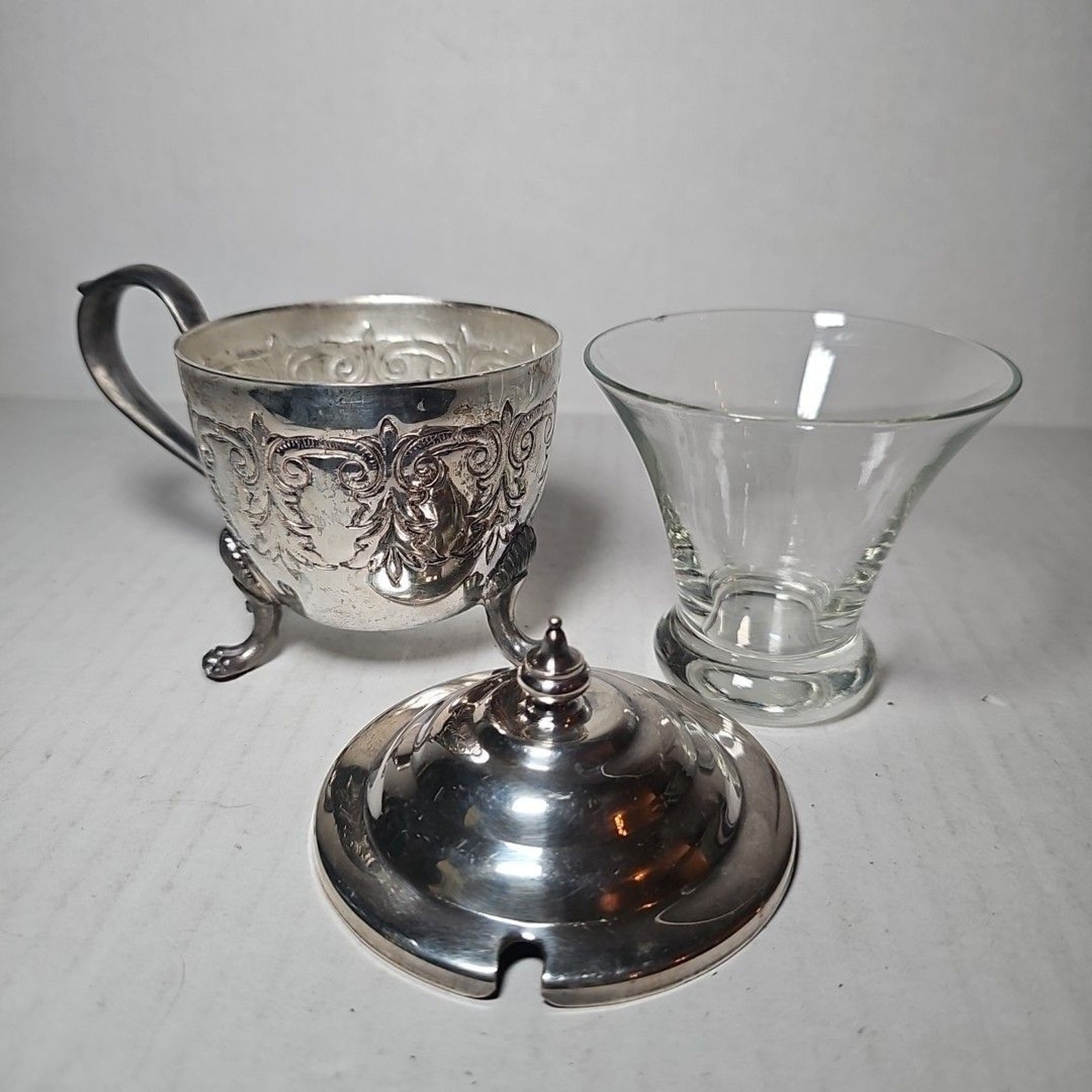 American Victorian Silverplated Jam Sugar Bowl Glass Insert Missing Spoon