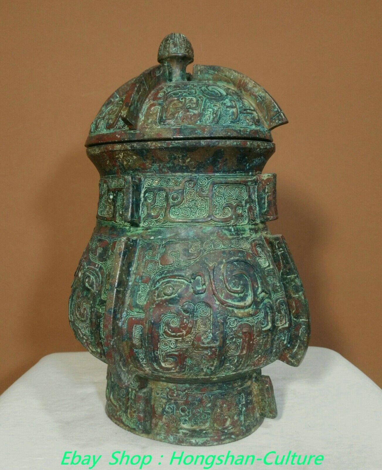 9.4” Old Han Dynasty Bronze Ware Phoenix Phenix Bird Birds Crock Pot Jar Bowl