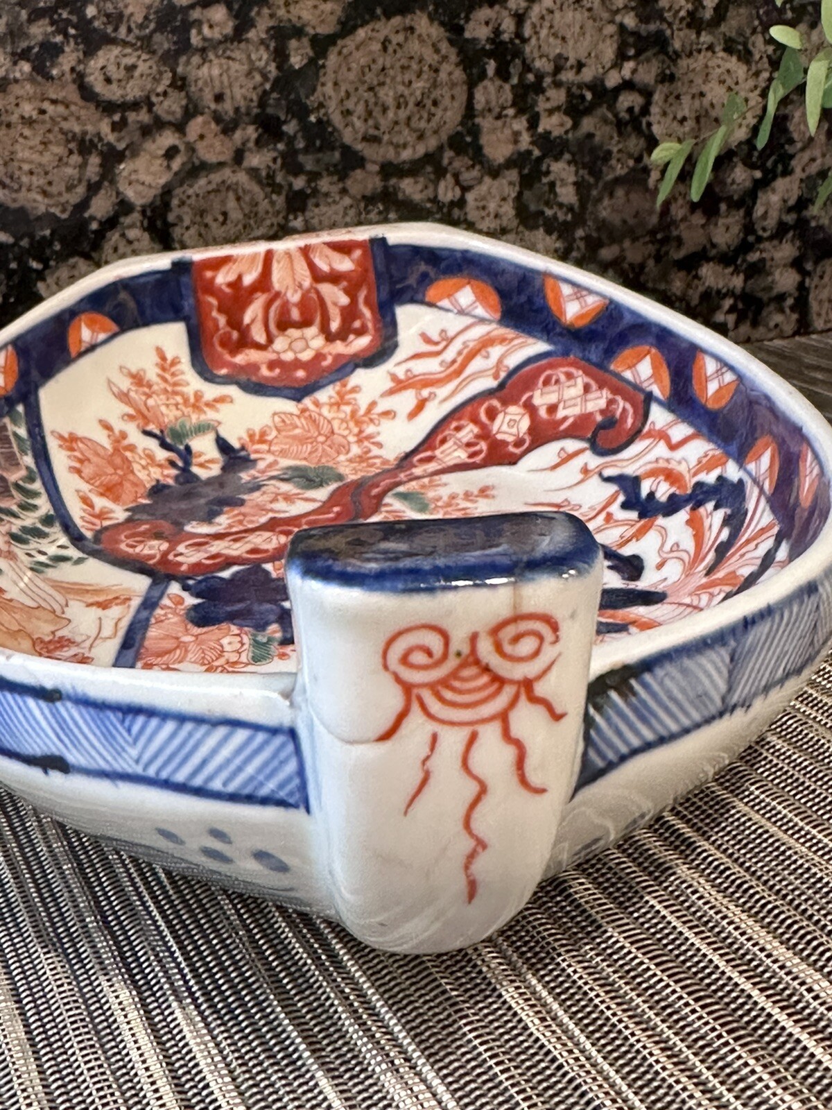 1850-1899 Antique Japanese Meji Period Imari Boat Platter Palatial Hibiscus