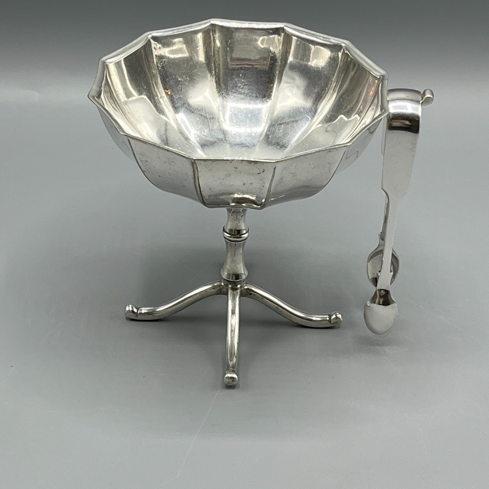 Antique Silver Plated Sugar Bowl / Bon Bon Dish & Tong Set c1912 Afternoon Tea