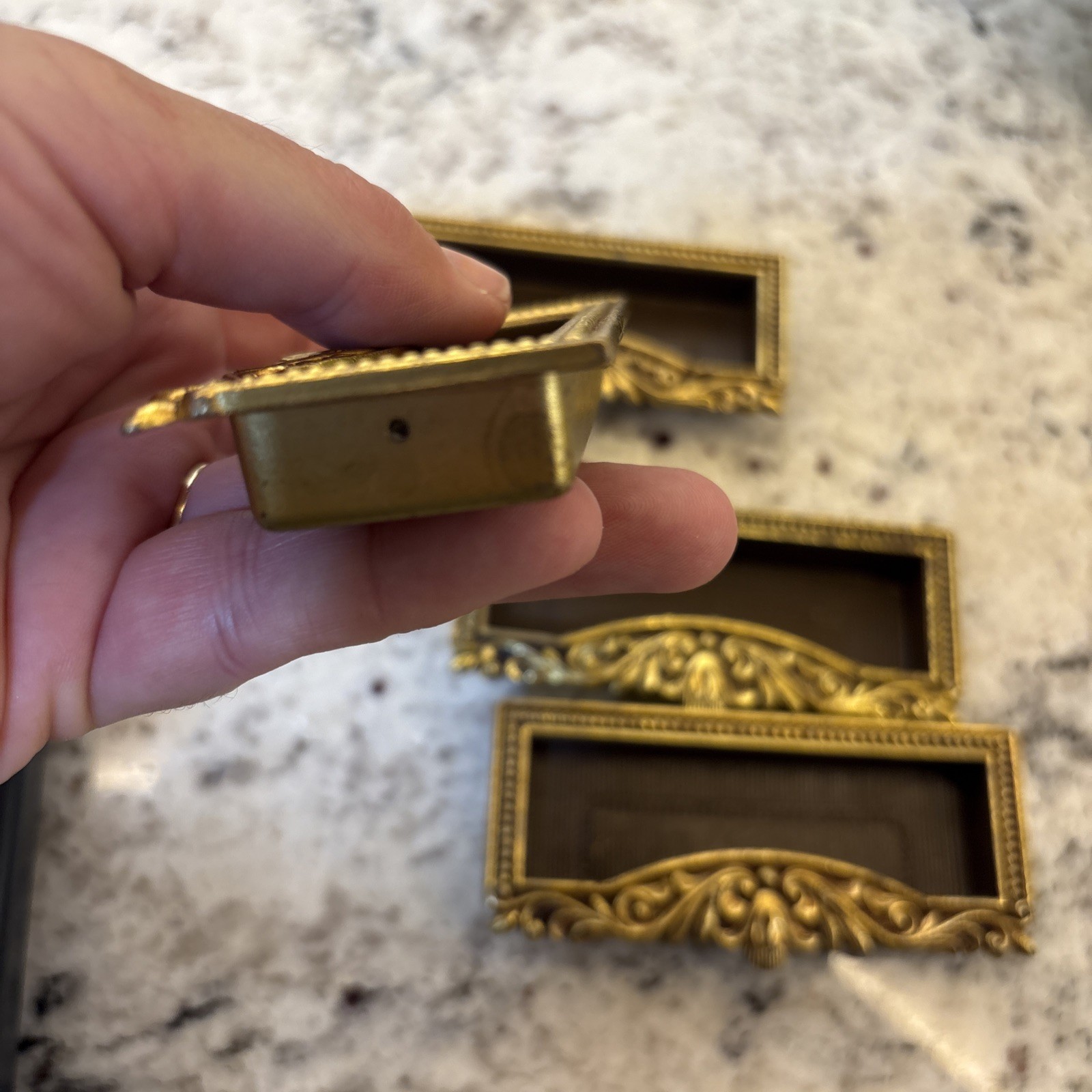 8 VTG Vcr Italy Brass Label Holder Drawer Pull French Provincial Rococo Hardware