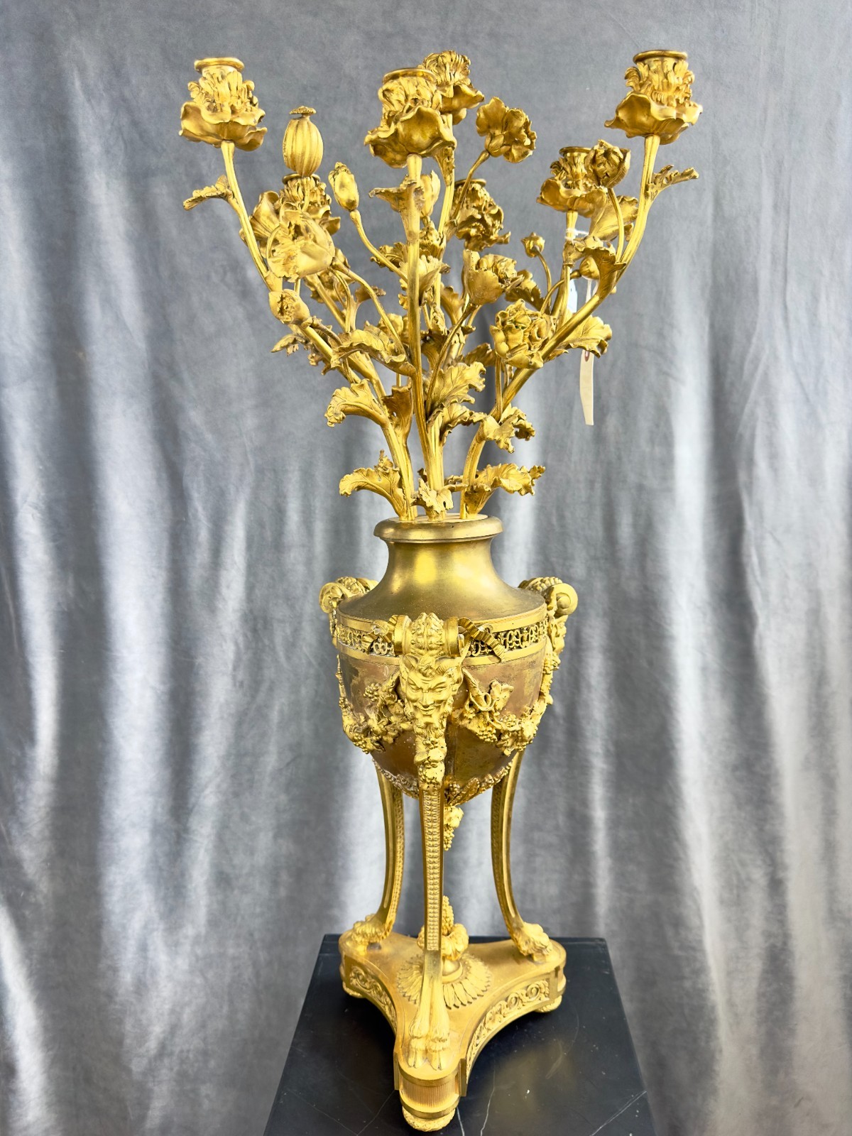 French Henry Dasson et Cie Gilt Bronze Seven-Light Poppy Candelabra 1885