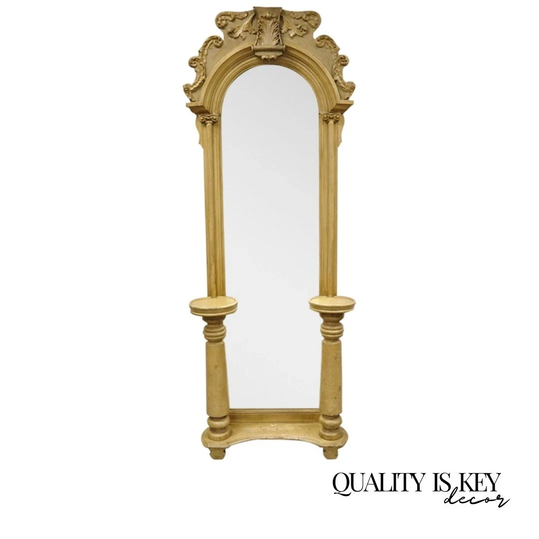 Antique American Victorian 88″ Tall Hall Entry Mirror with Pedestal Plant Stands