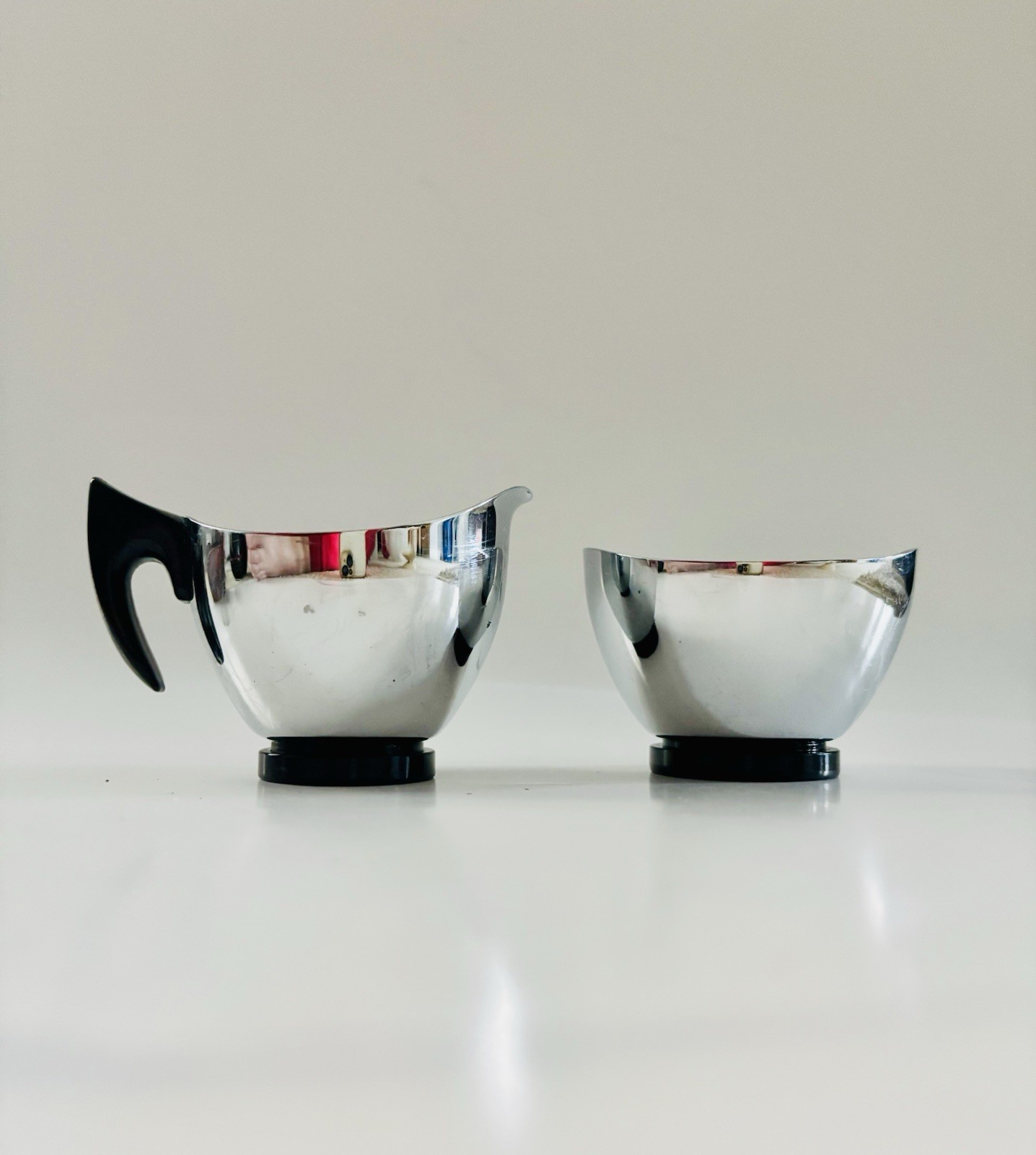 Nils Johan Sweden Creamer & Sugar Bowl Stainless Steel 1950s No Tray