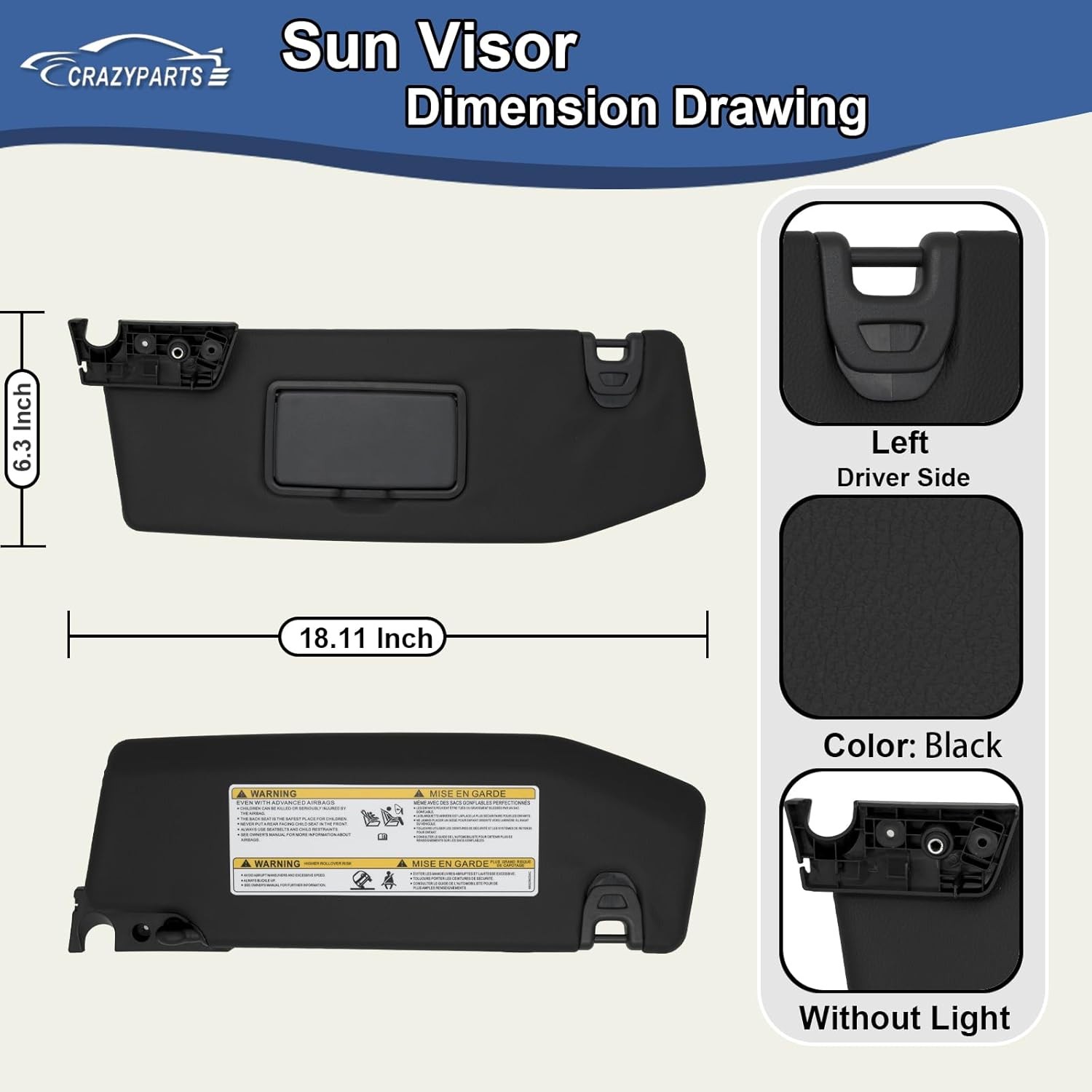 Driver Side Sun Visor Compatible with 2018-2023 Jeep Wrangler 2020-2023 Jeep …