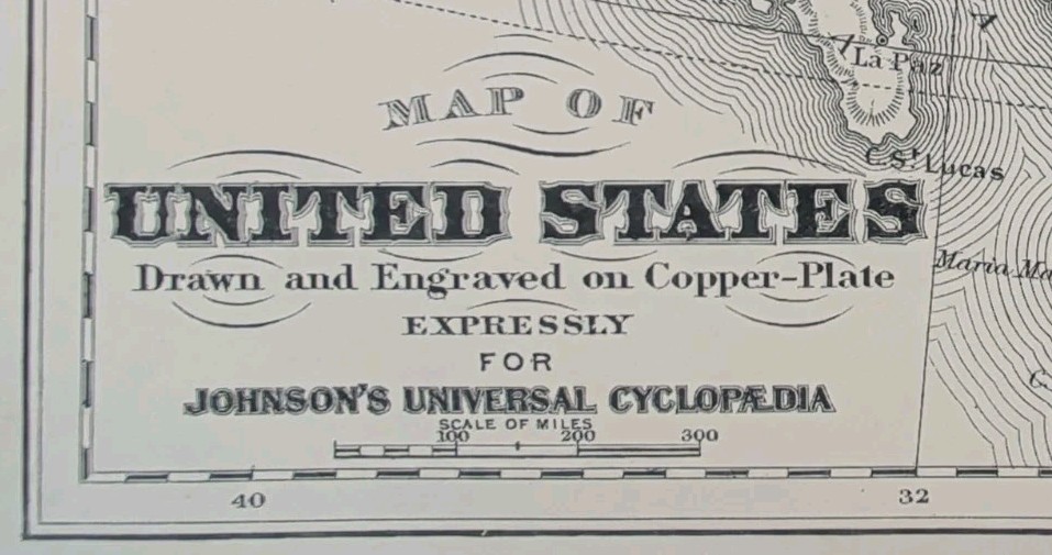 Antique 1885 UNITED STATES Map Authentic Old Original A.J. JOHNSON COPPER PLATE