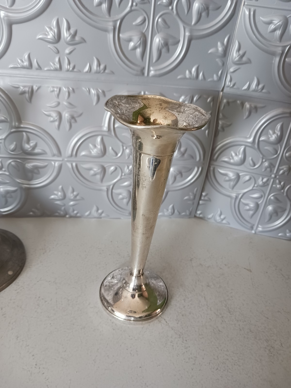 FISHER 6 1/2″ TRUMPET Bud Vase STERLING 606 WEIGHTED BASE Tarnished