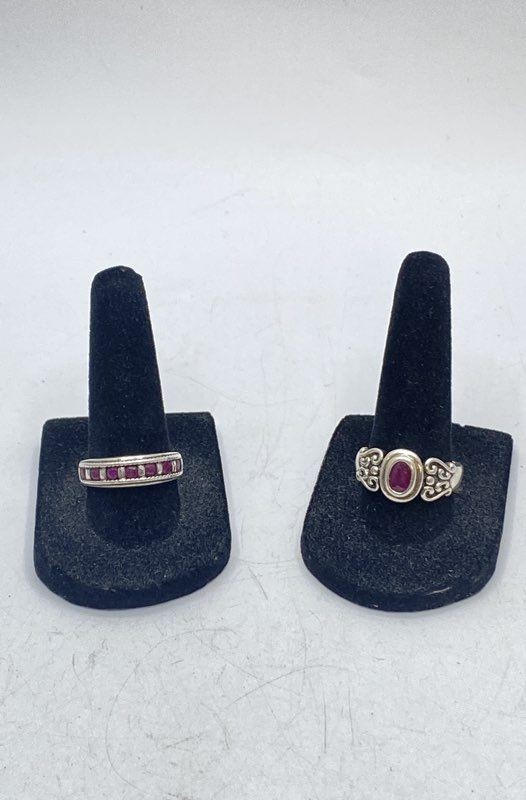 Sterling Silver 925 Ruby Rings Lot of 2 Channel Set Band Scroll Solitaire 8 8.5