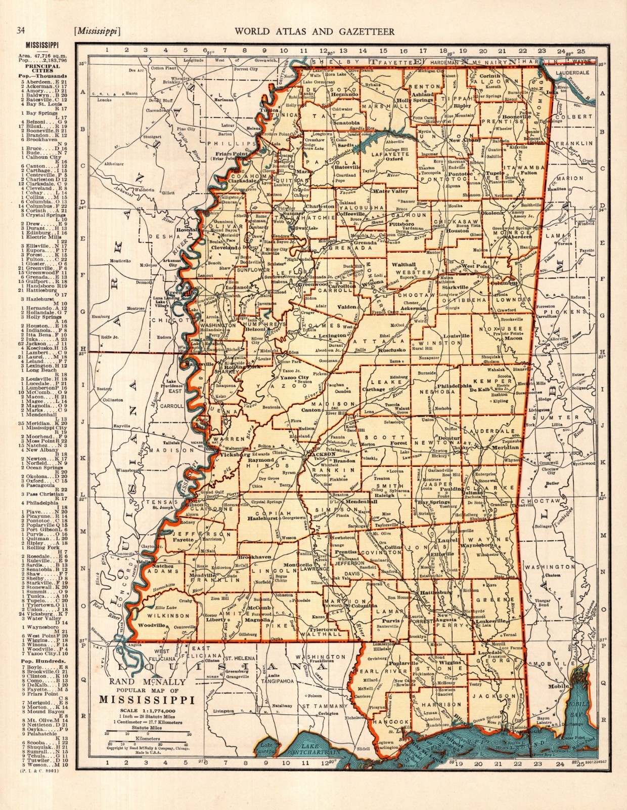1942 Vintage MISSISSIPPI State Map Atlas Map of Mississippi Wall Decor 3016
