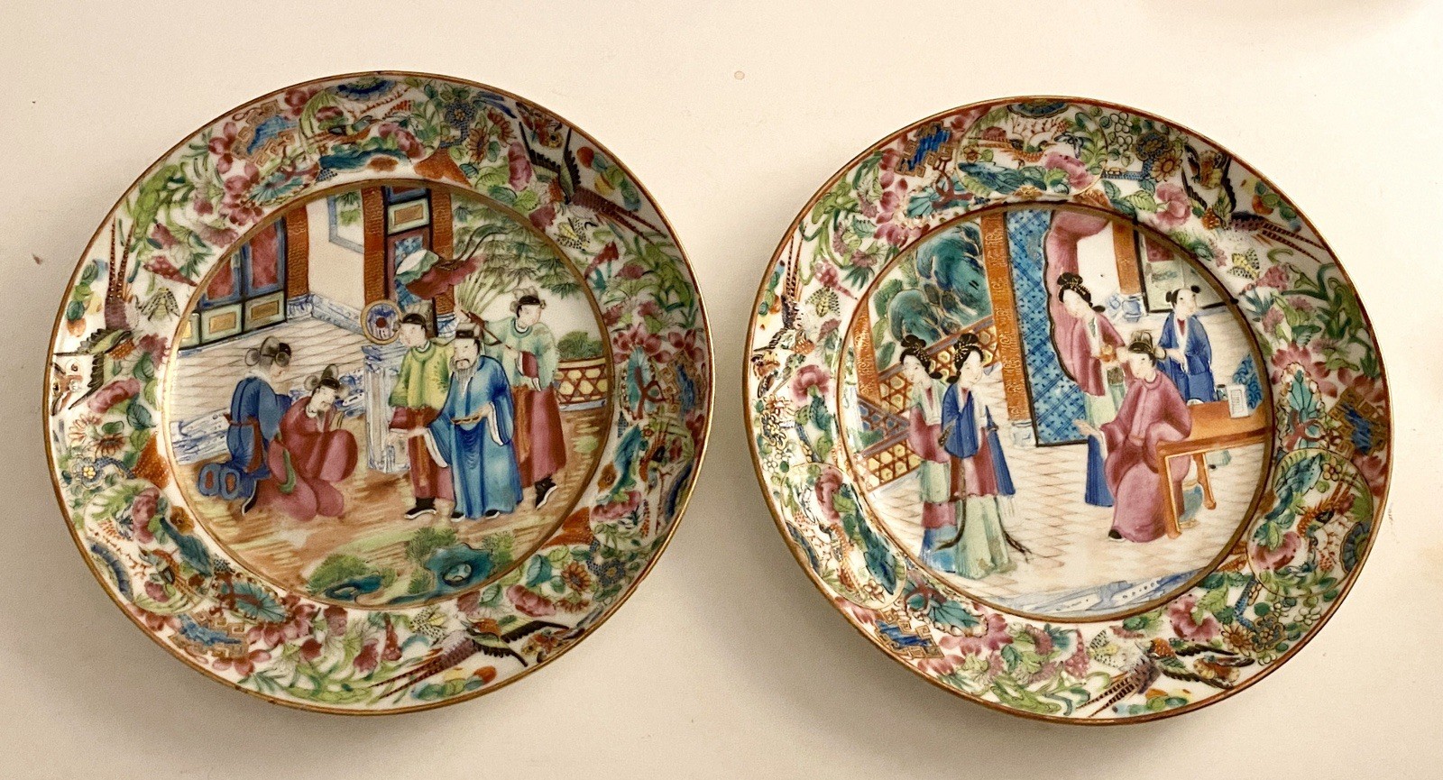 Superb Pair of Antique 19th C. Chinese Famille Rose Plates c.1850-1899