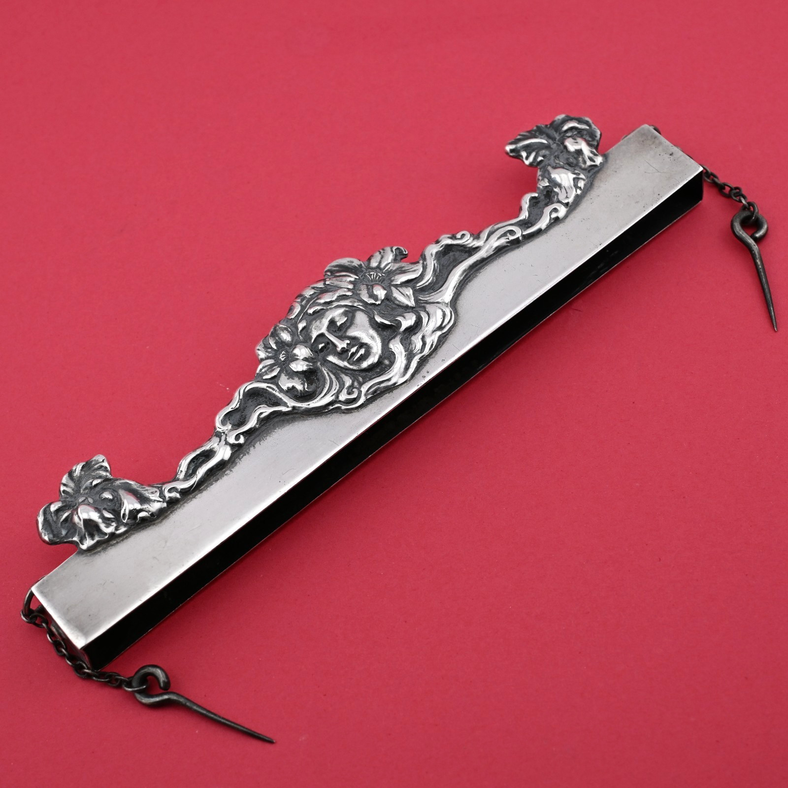 Rare Sterling Silver Shiebler Note Pad Holder Art Nouveau Woman Floral