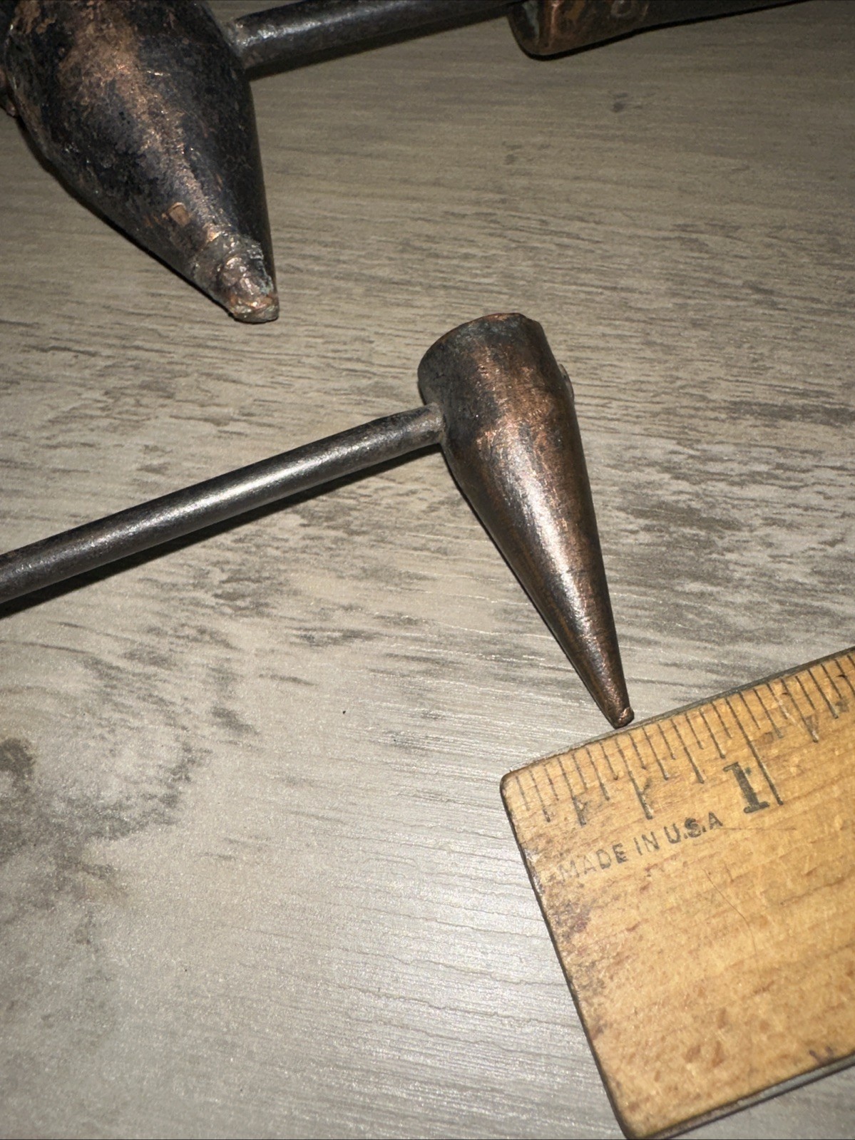 3 Unknown Antique Copper Tools With Wood Handles. Coppersmith Tools?