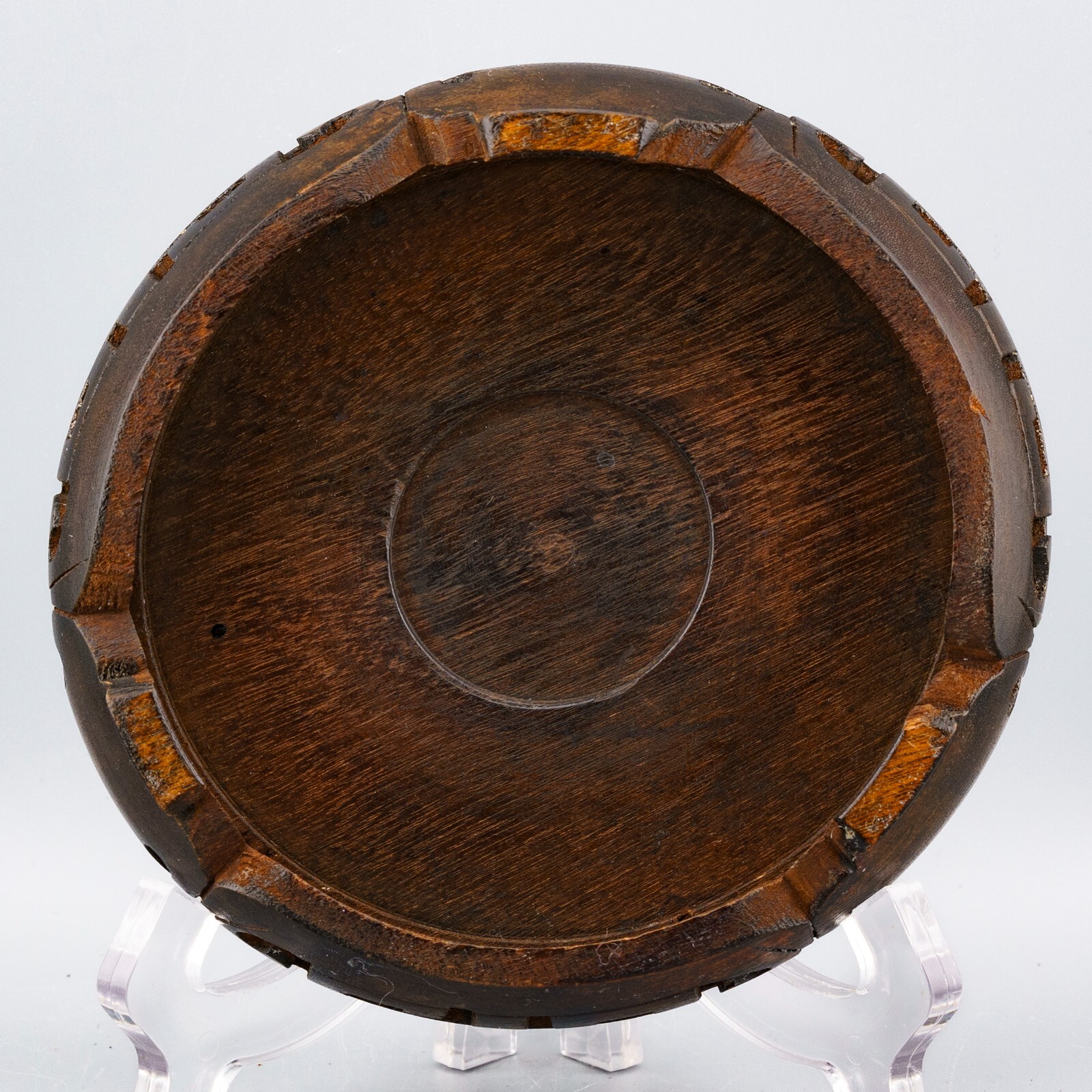 Chinese Carved Wood Stand Brown Display Scroll Base for Vase Qing Republic 20thC