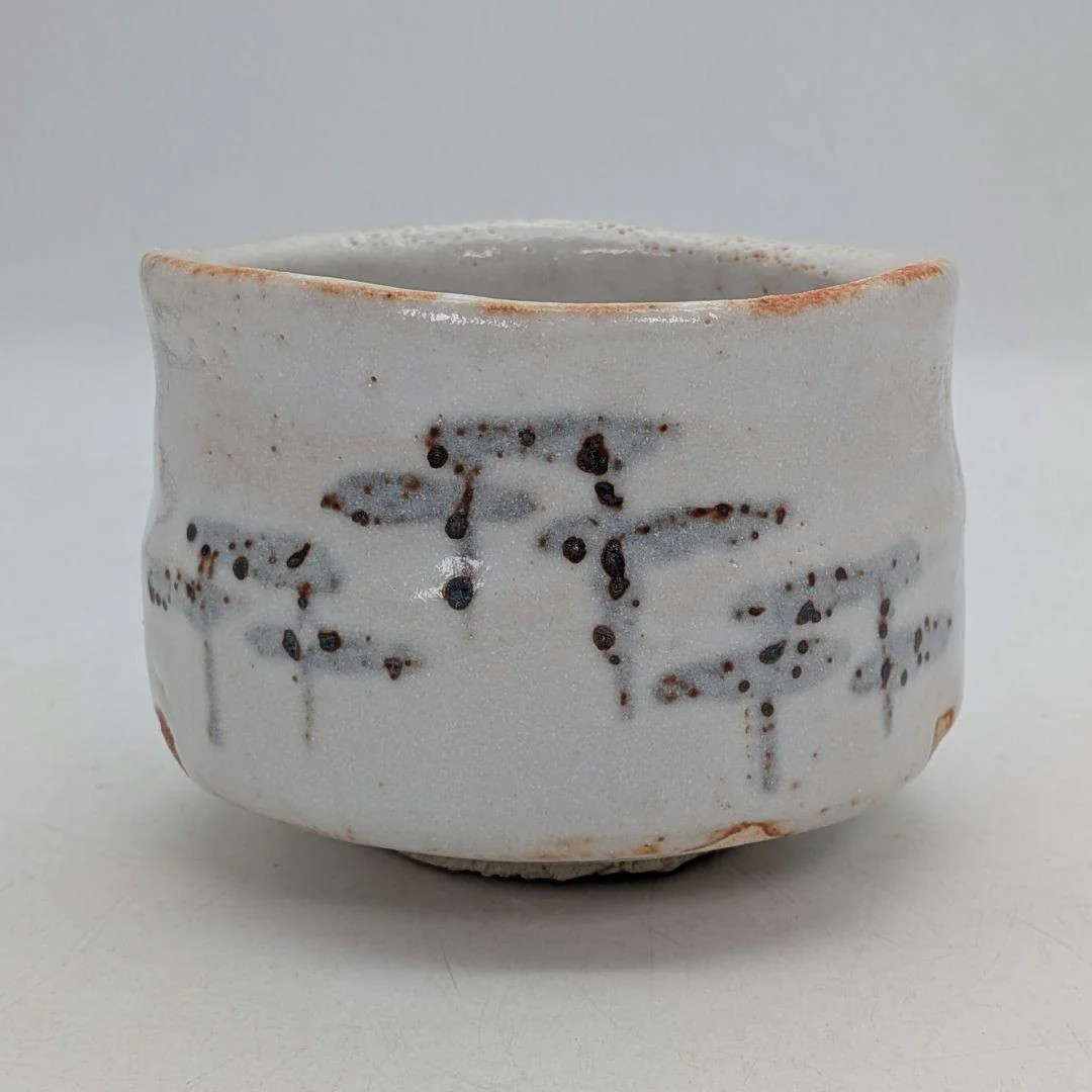 Shino Chawan by Sato Kayu — Iron-Painted Mino Matcha Bowl, Signed Box