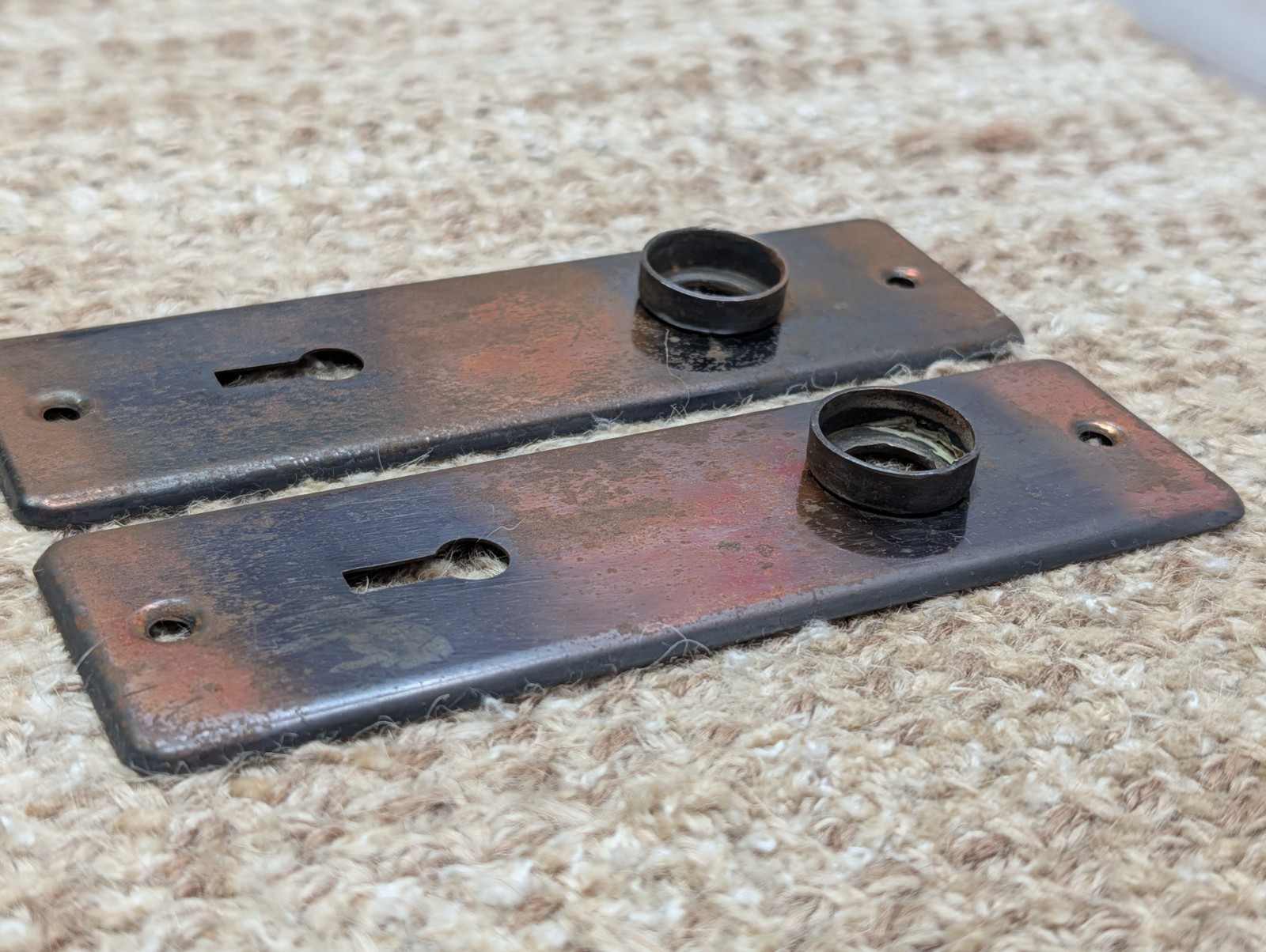 Pair 1 5/8″ x 5 1/2″ Antique Stamped Steel Door Knob Plates