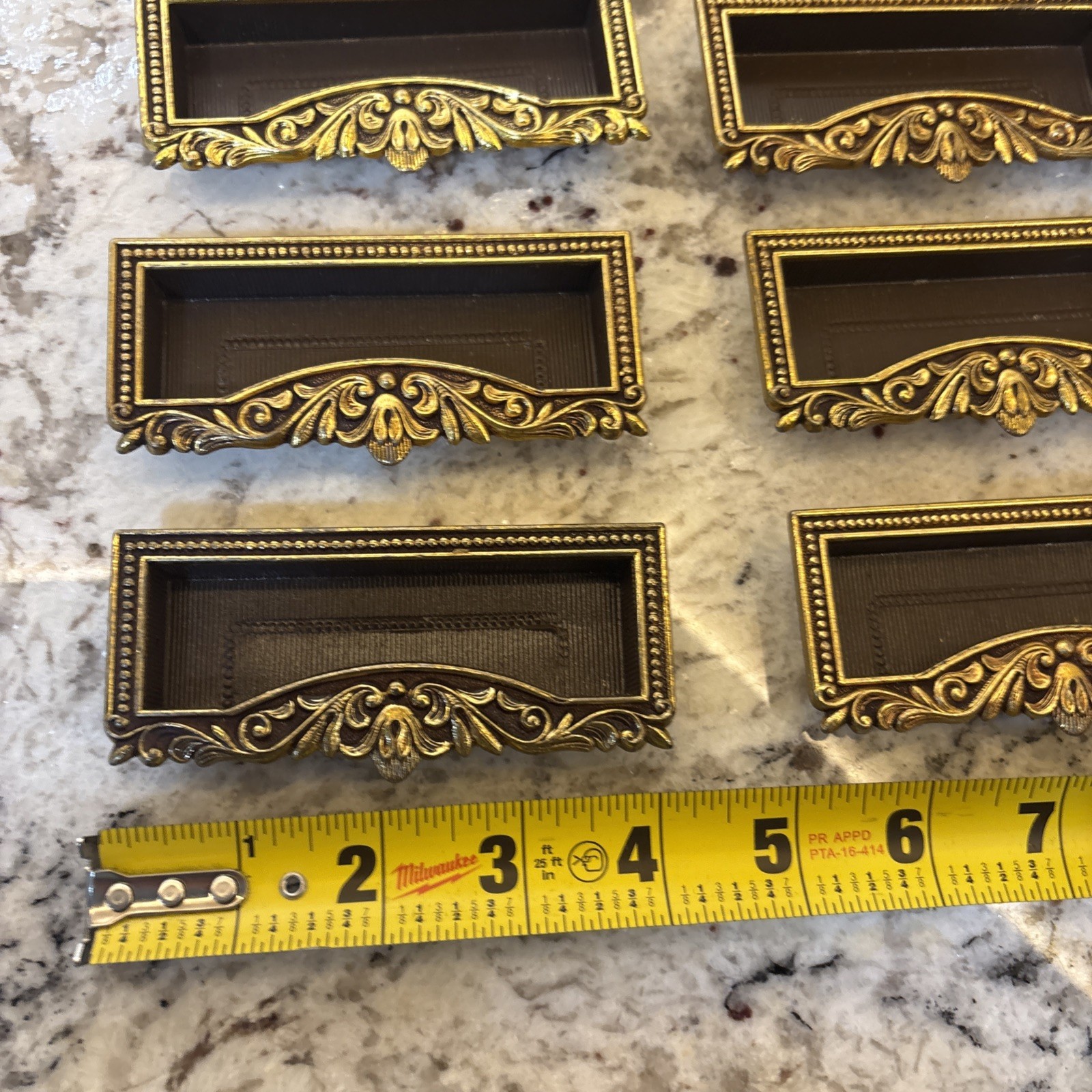 8 VTG Vcr Italy Brass Label Holder Drawer Pull French Provincial Rococo Hardware
