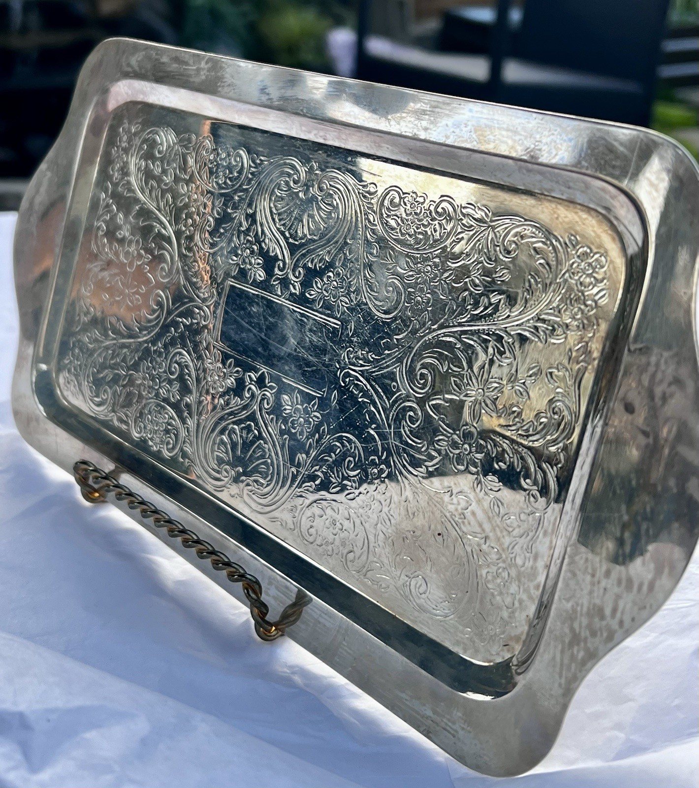 Vintage F.B. Rogers Silver Co Silverplate Tray Ornate Floral Serving Tray