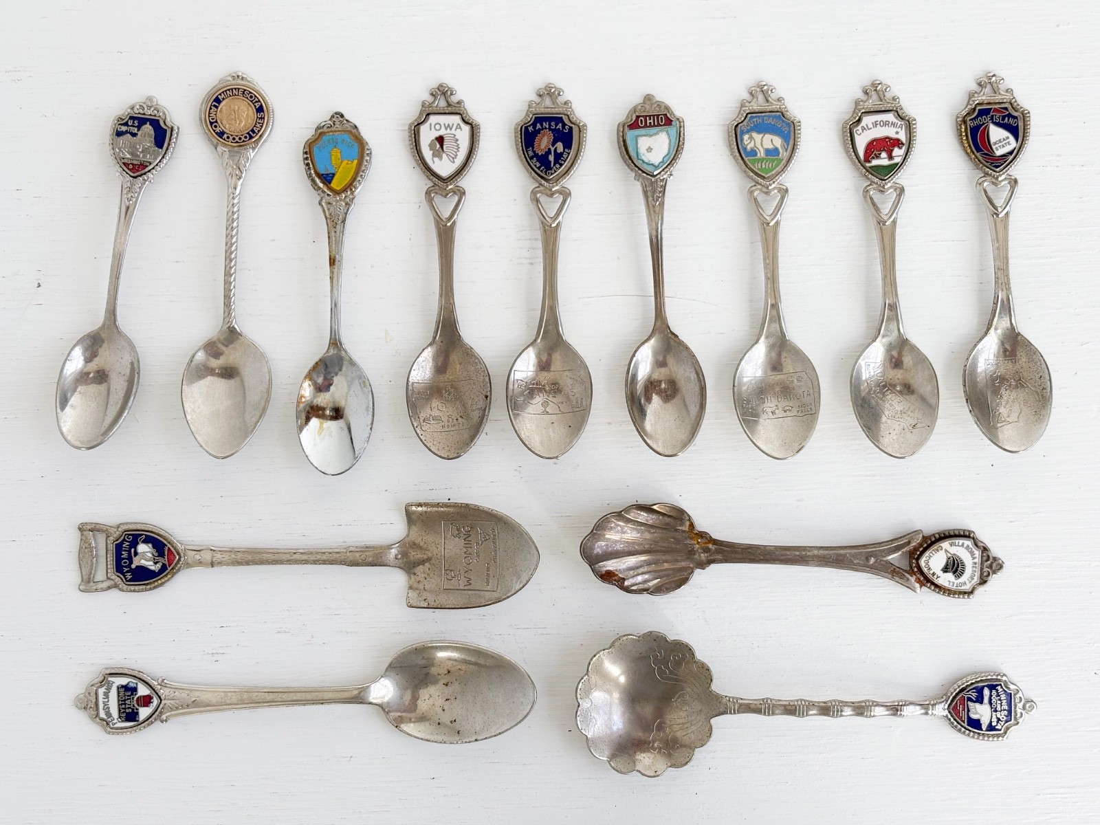 Fabulous Vintage 1970-80s Shield-Style Souvenir Spoons — Set of Lucky 13