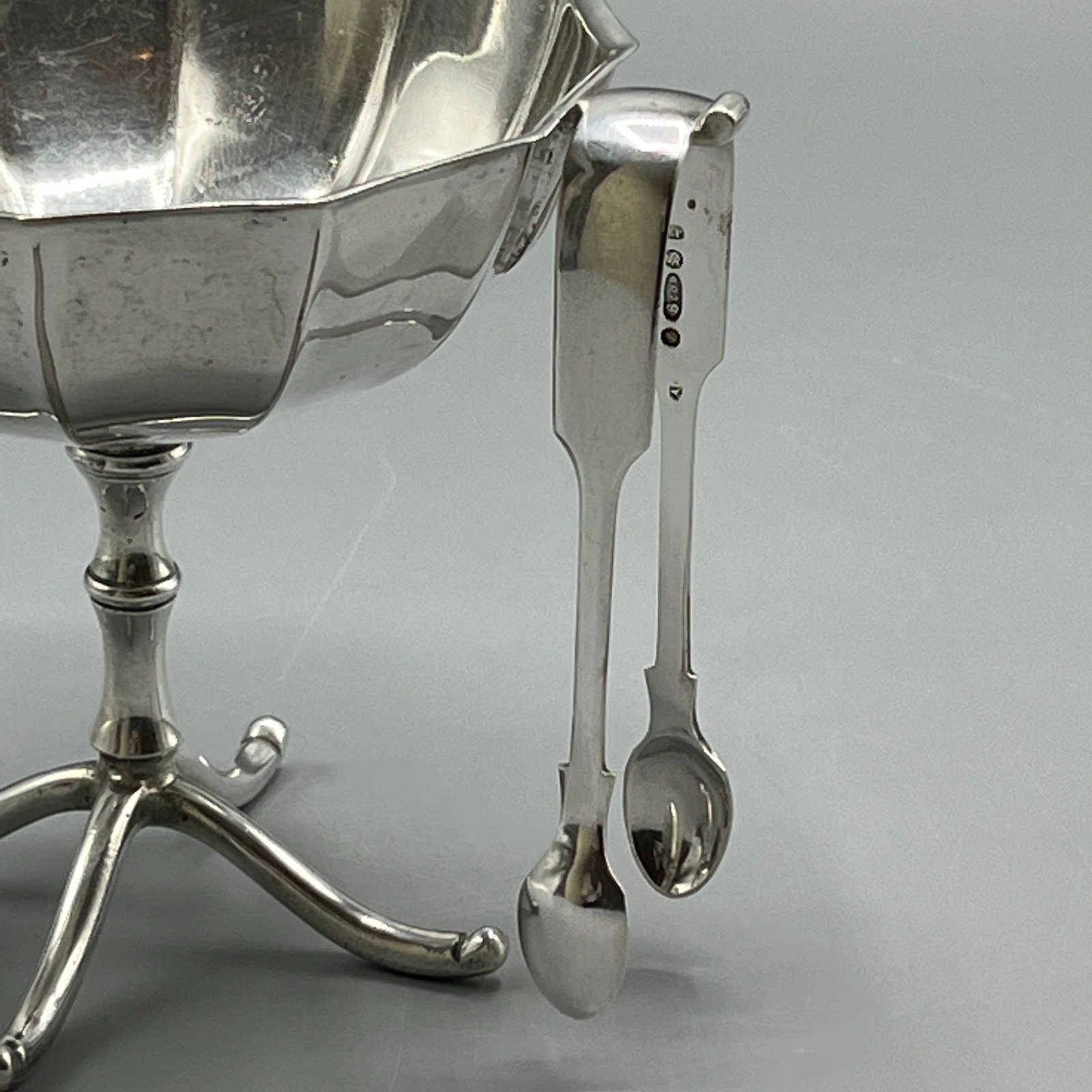 Antique Silver Plated Sugar Bowl / Bon Bon Dish & Tong Set c1912 Afternoon Tea