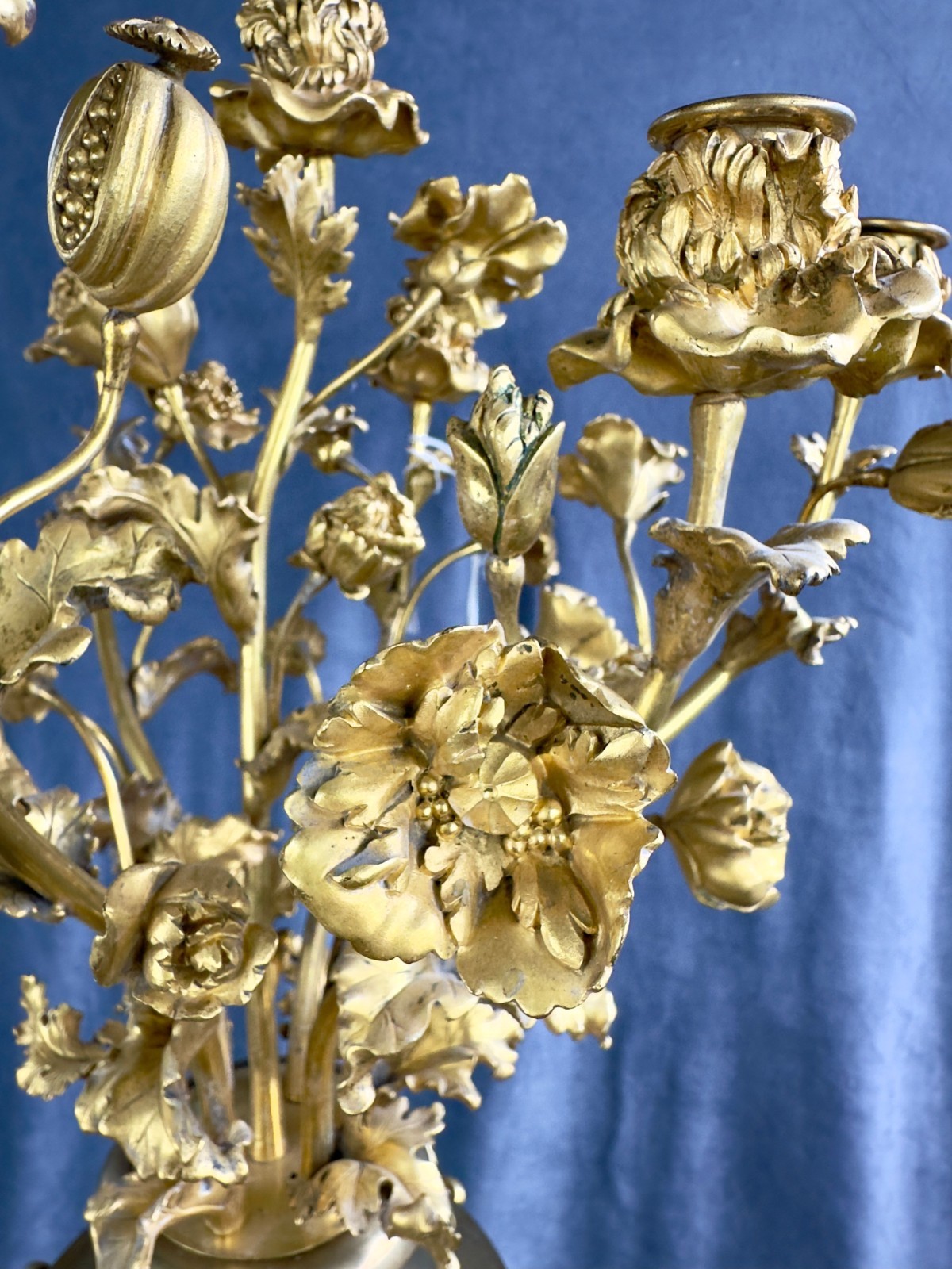 French Henry Dasson et Cie Gilt Bronze Seven-Light Poppy Candelabra 1885