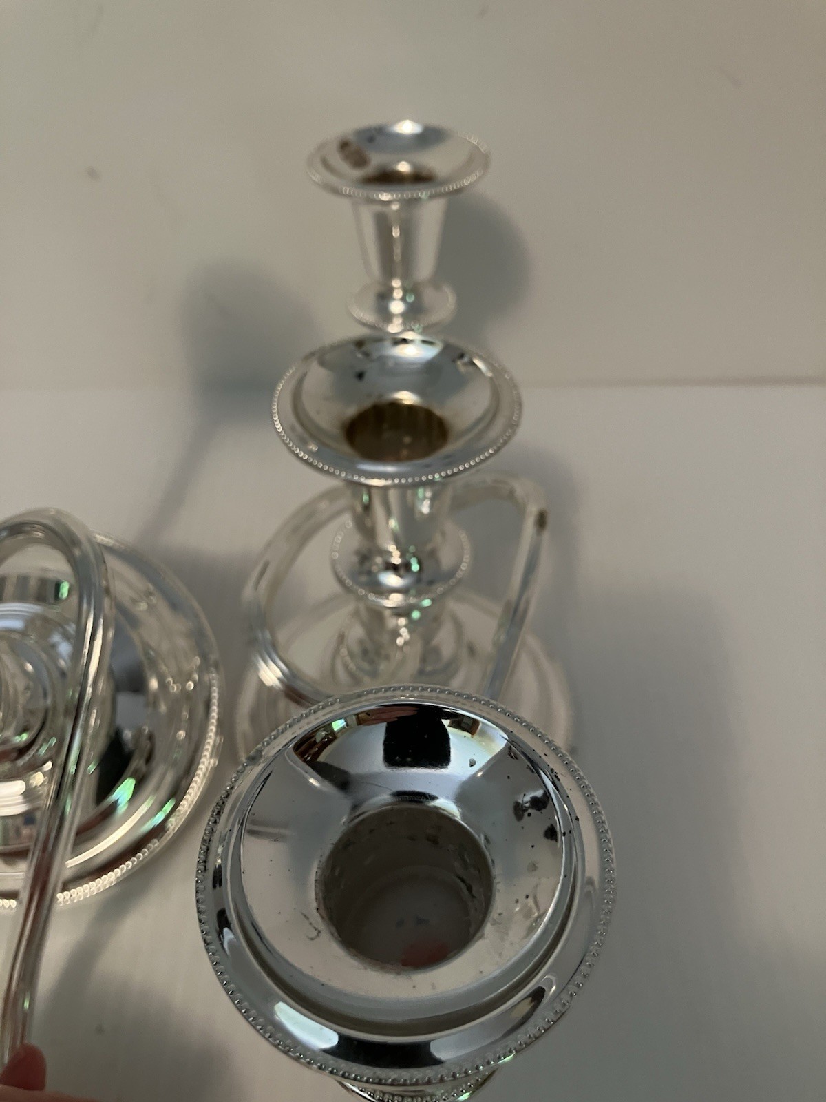 (2)Vintage EP Zinc Silver Plated Triple Twisted Candelabra England Heavy 10” L