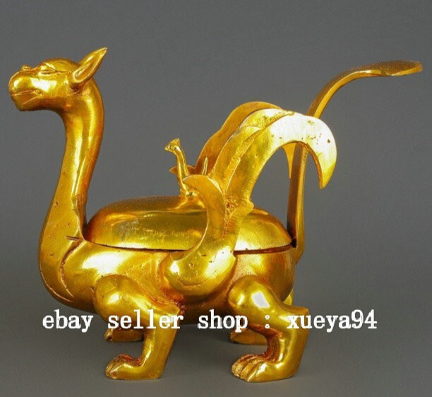 9.4″ Old Dynasty Bronze Ware Gilt Dragon Beast Zun Jar Pot Crock Drinking vessel