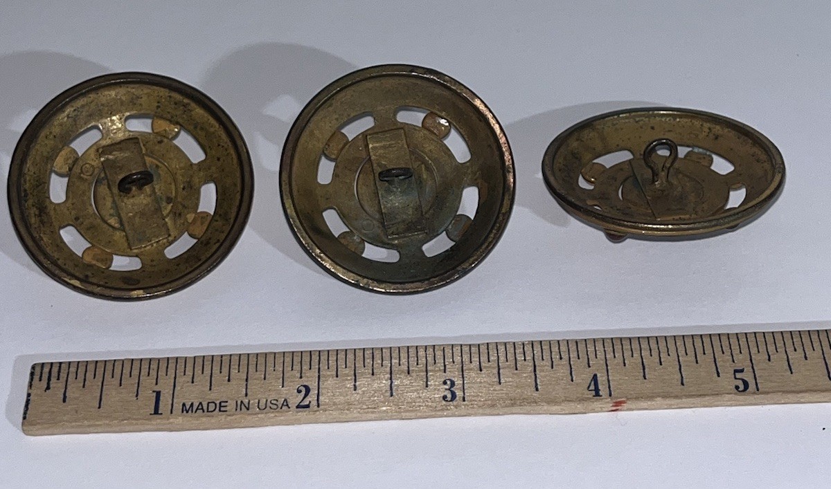 3 Large Antique Gilded Brass Jeweled Coat Buttons ~Beautiful~!