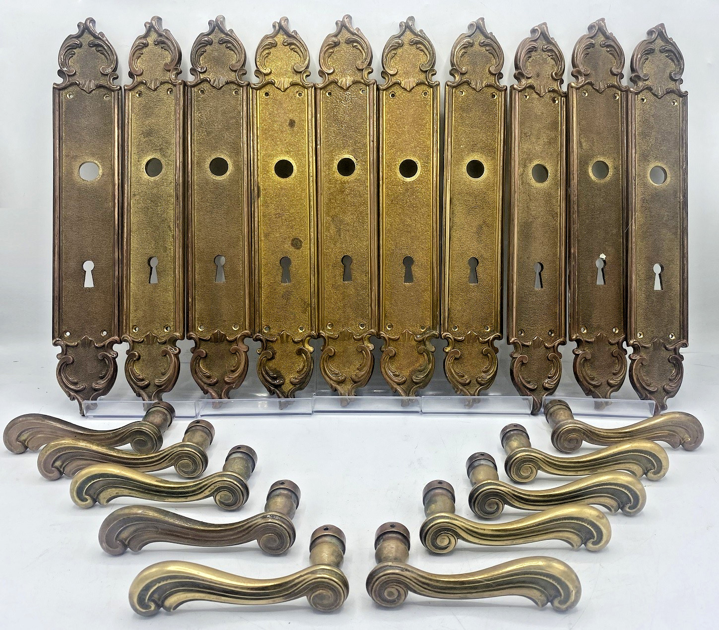 5 antique french door handles knobs sets early 1900’s bronze castle