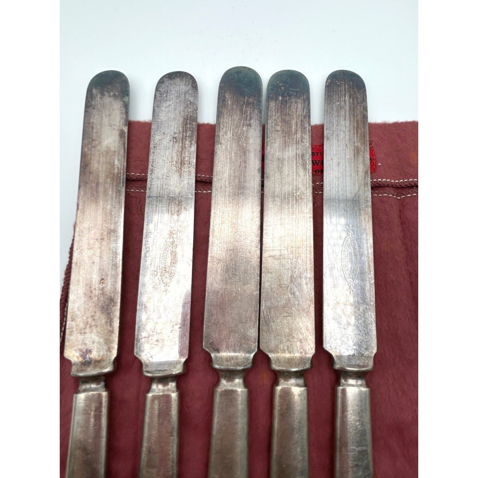 Antique 1847 Rogers Bros 16 DWT Silverplate Blunt Dinner Knives Set of 5
