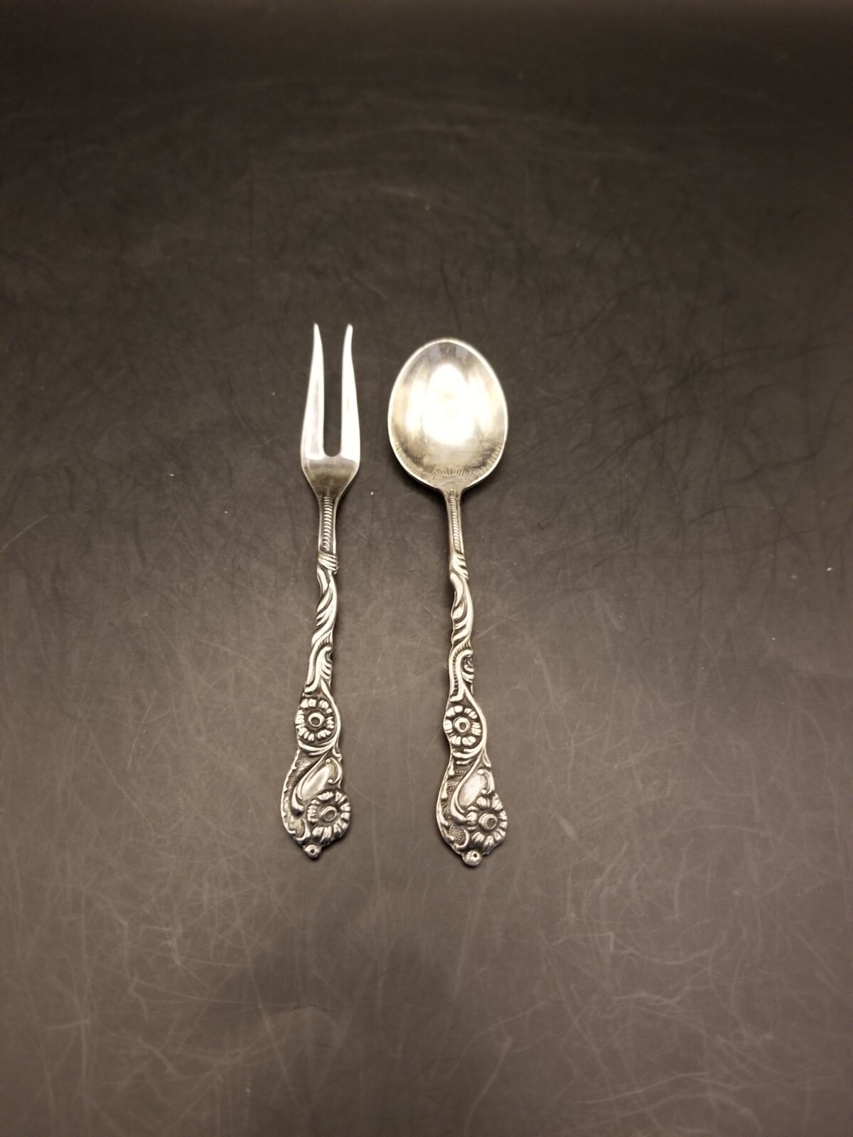 VTG Nils Johan Lemon fork and spoon from Sweden floral pattern
