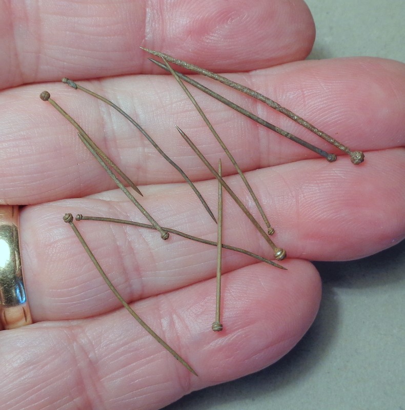 Lot Of 10 Brass Cloth Pins With Wrapped Heads 1400’s/ 1700’s Detecting Finds